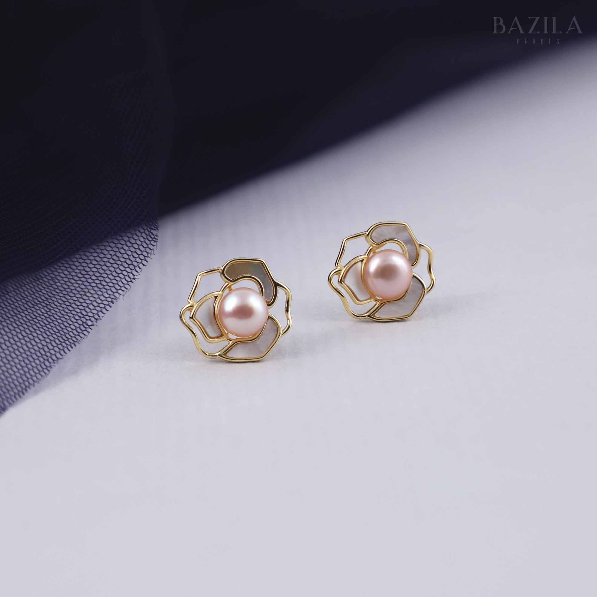 Rose Glow Pearl Earrings with Mother of pearl