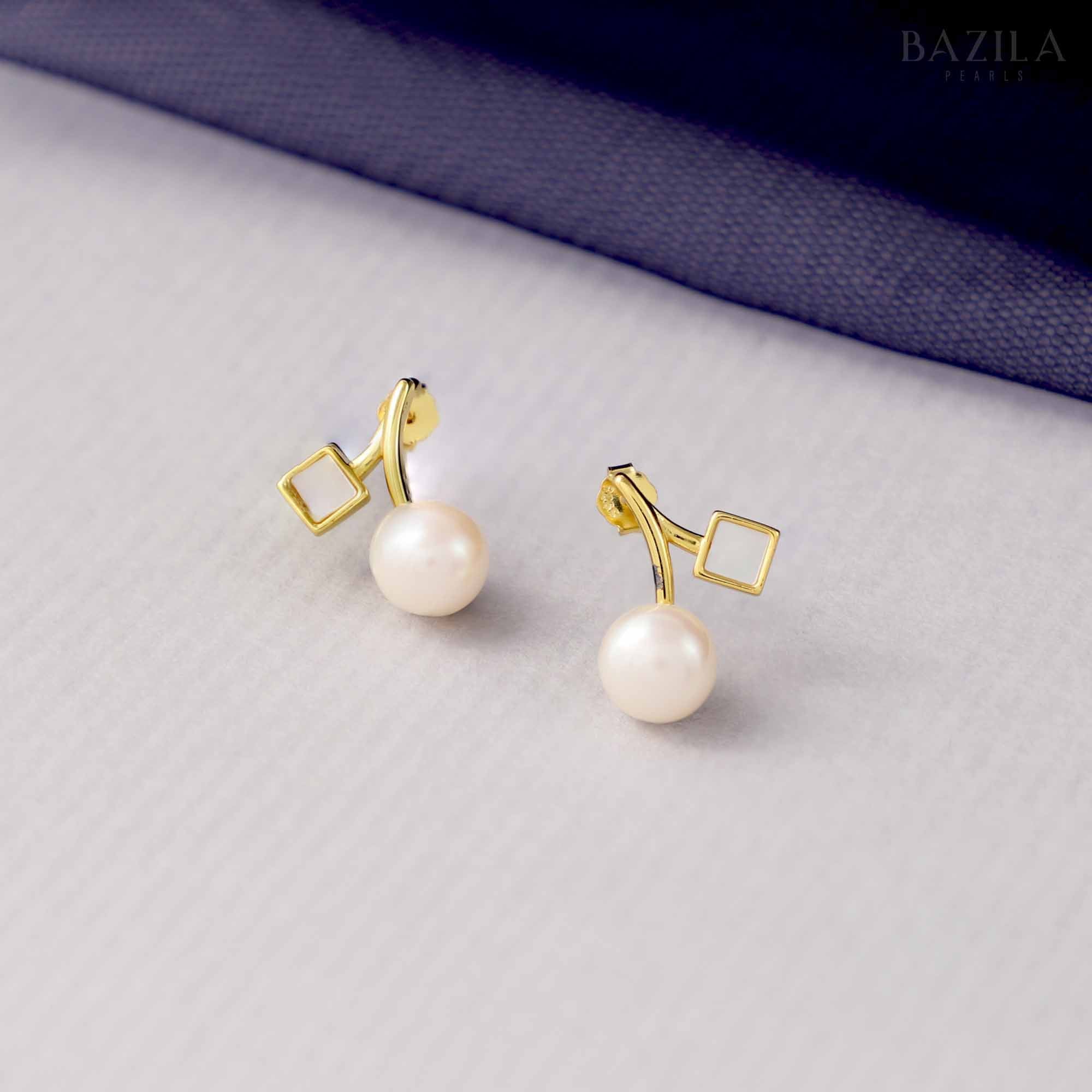 White Pearl Drop Earrings with Gold Hooks