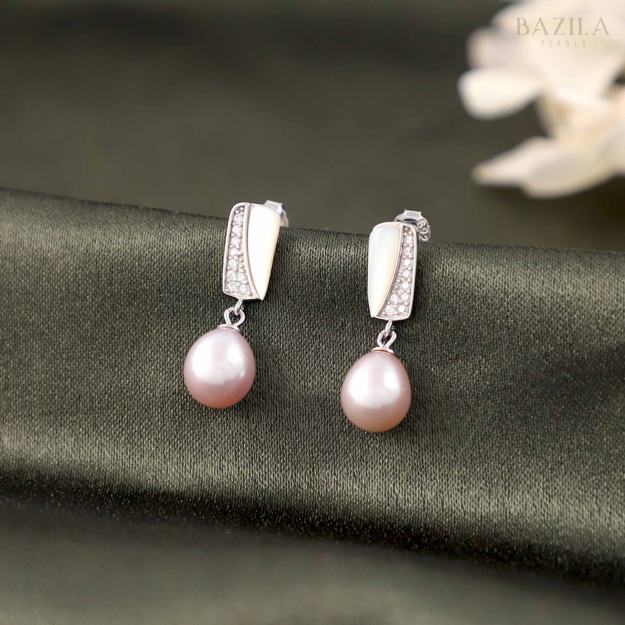 Radiant Grace Drop Earrings with Pink Pearls & Silver Accents