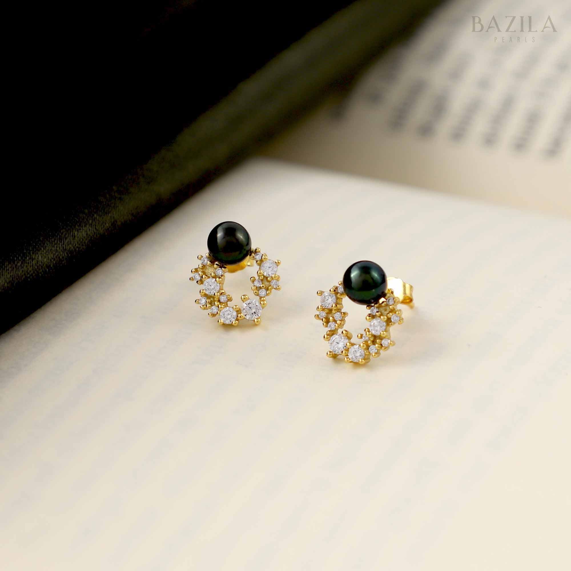 Pure Bliss Button Pearl Earrings - 5mm - Black