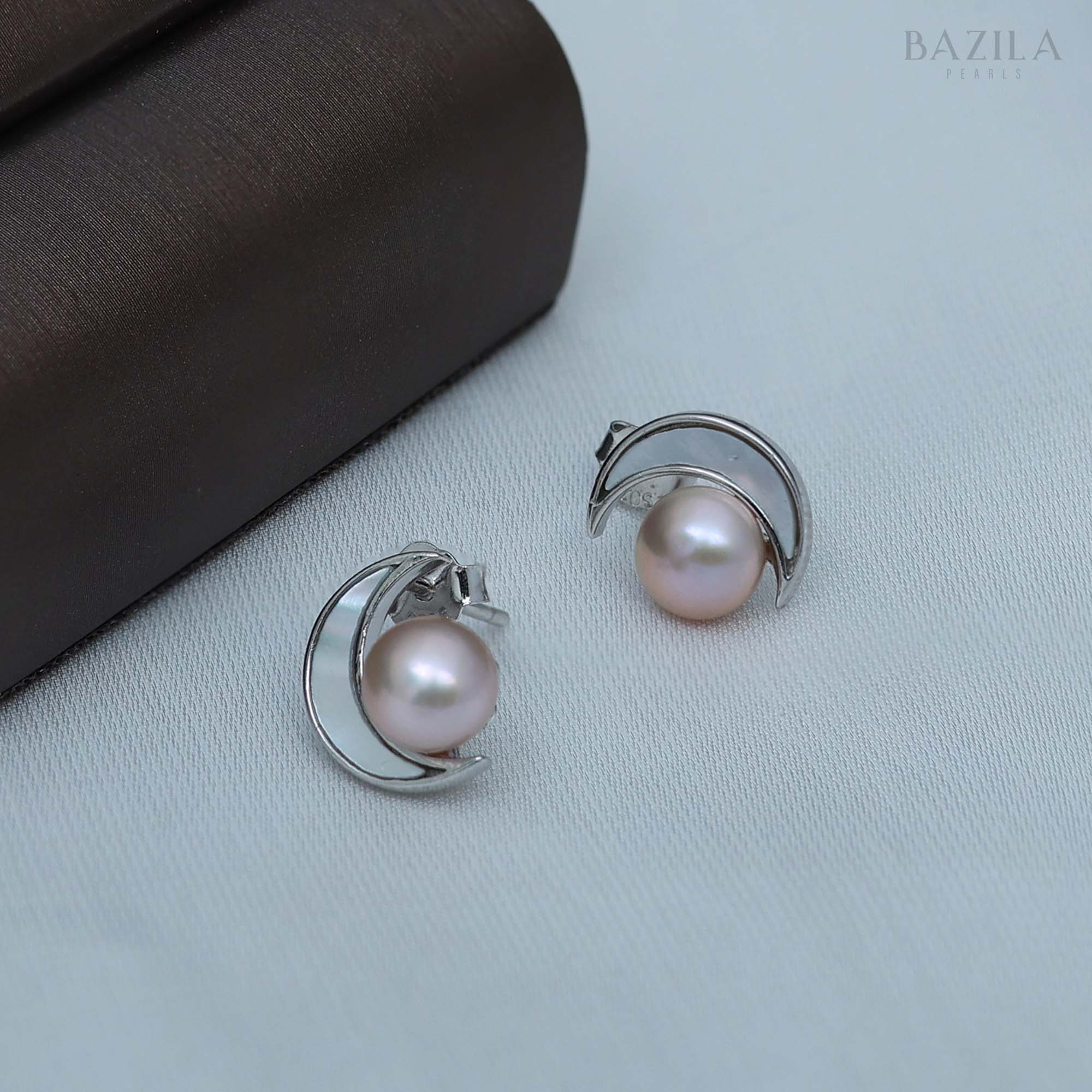 Lunar Blush Pearl Earrings – Pink & Silver