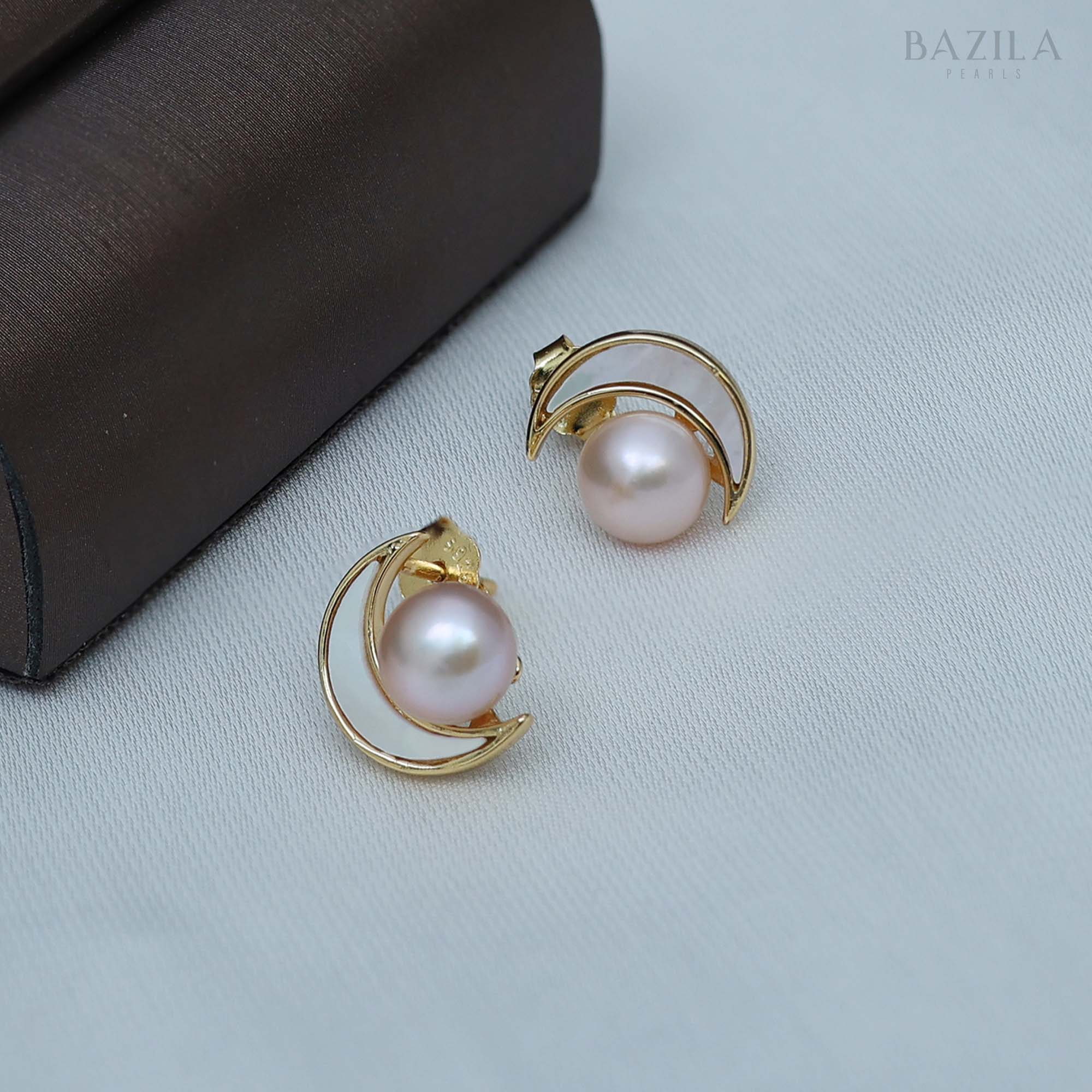 Celestial Glow Earrings – Pink Pearl & Golden Crescent