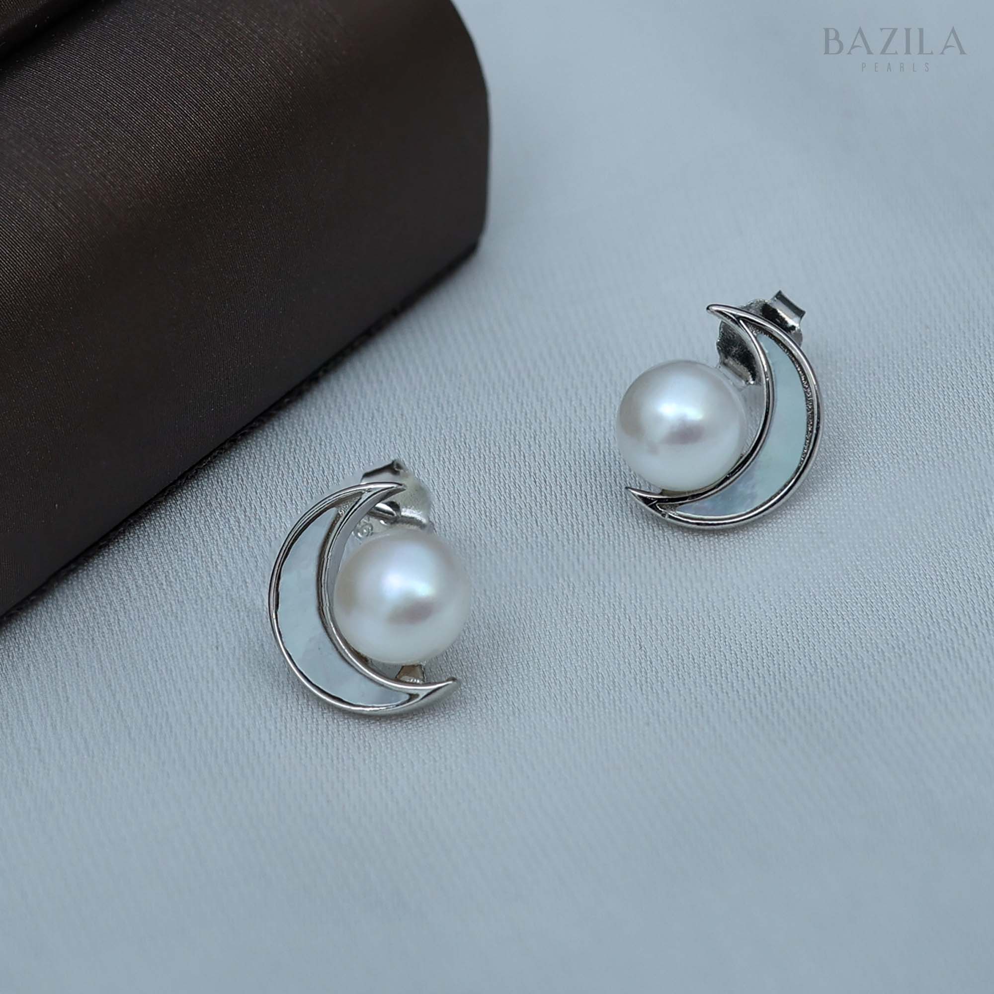 Lunar Glow Pearl Earrings – Silver & White