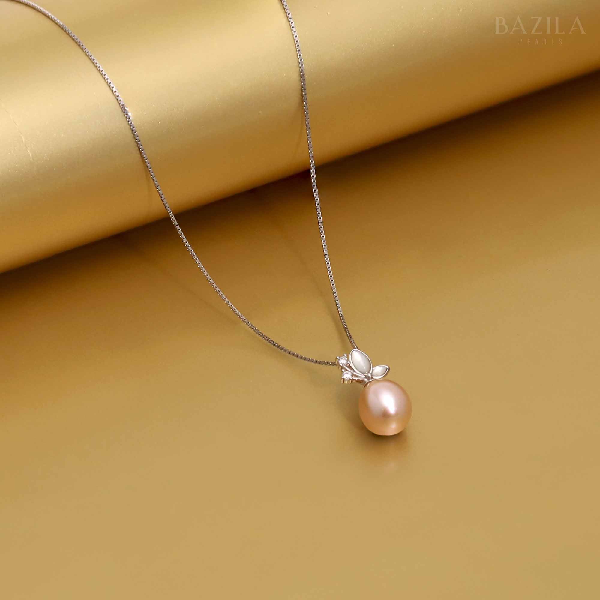 Pink Pearl Pendant on Sleek Sterling Silver Chain