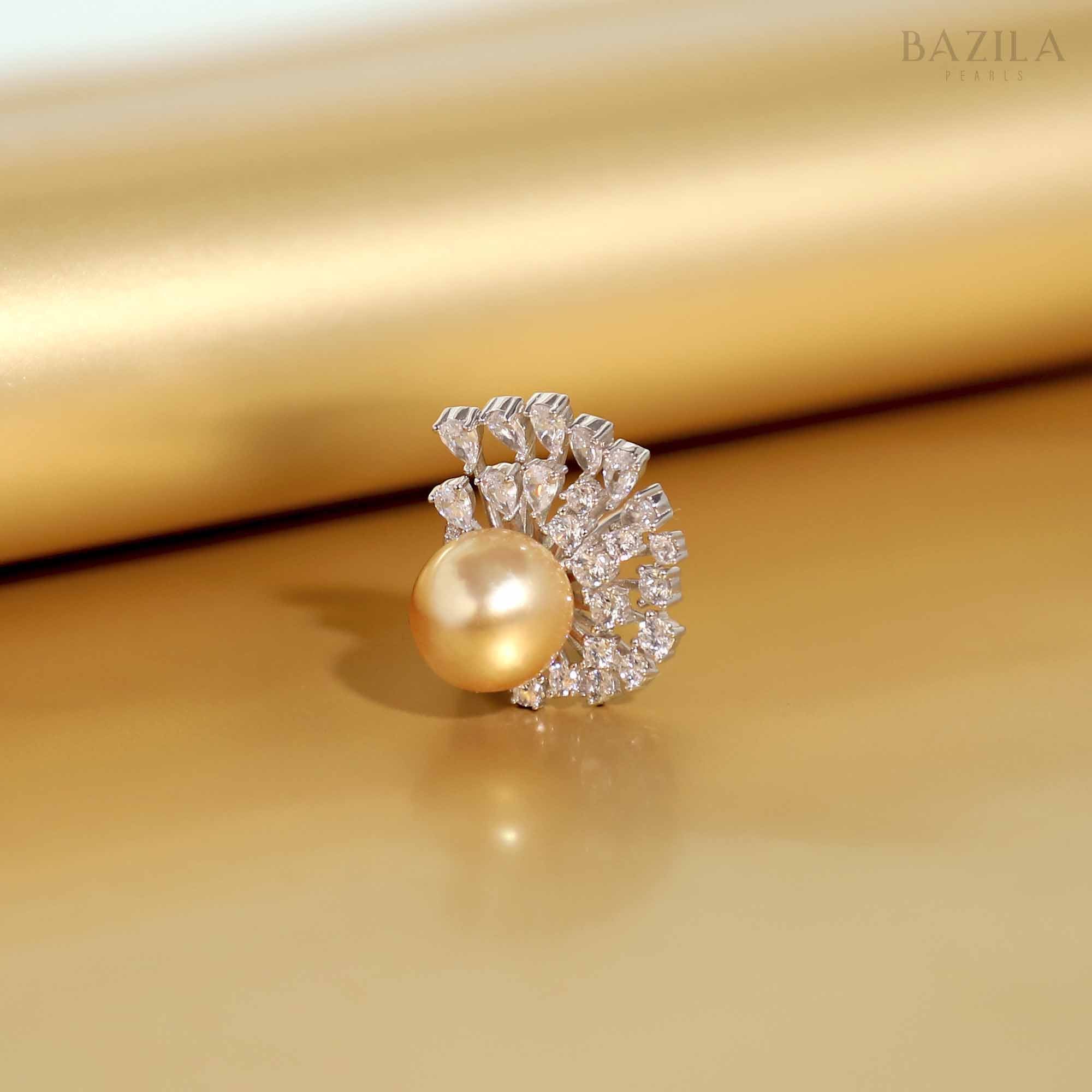 Golden Radiance: South Sea Pearl Zircon Ring