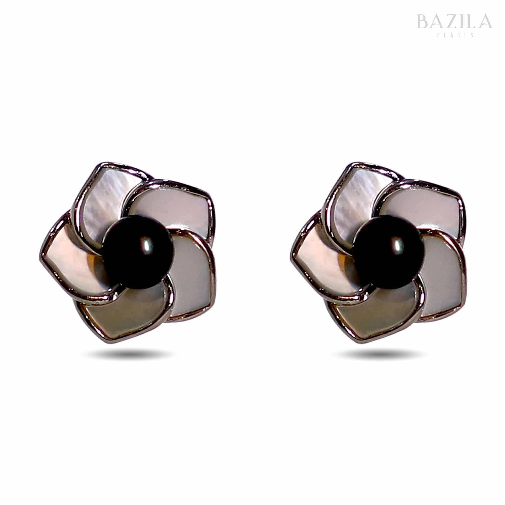 AAA Button Black Pearl Earrings with Mother of pearl