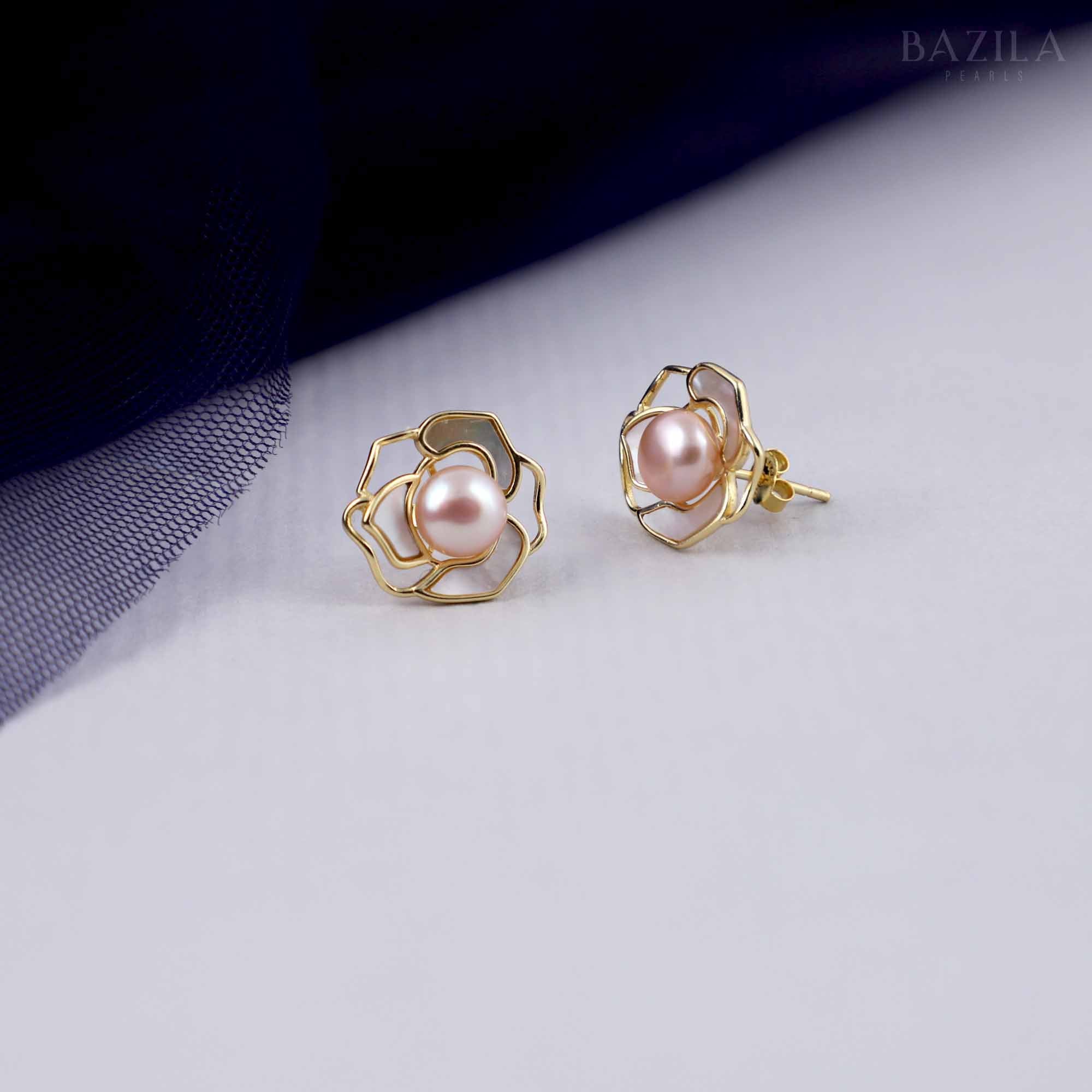 Rose Glow Pearl Earrings with Mother of pearl