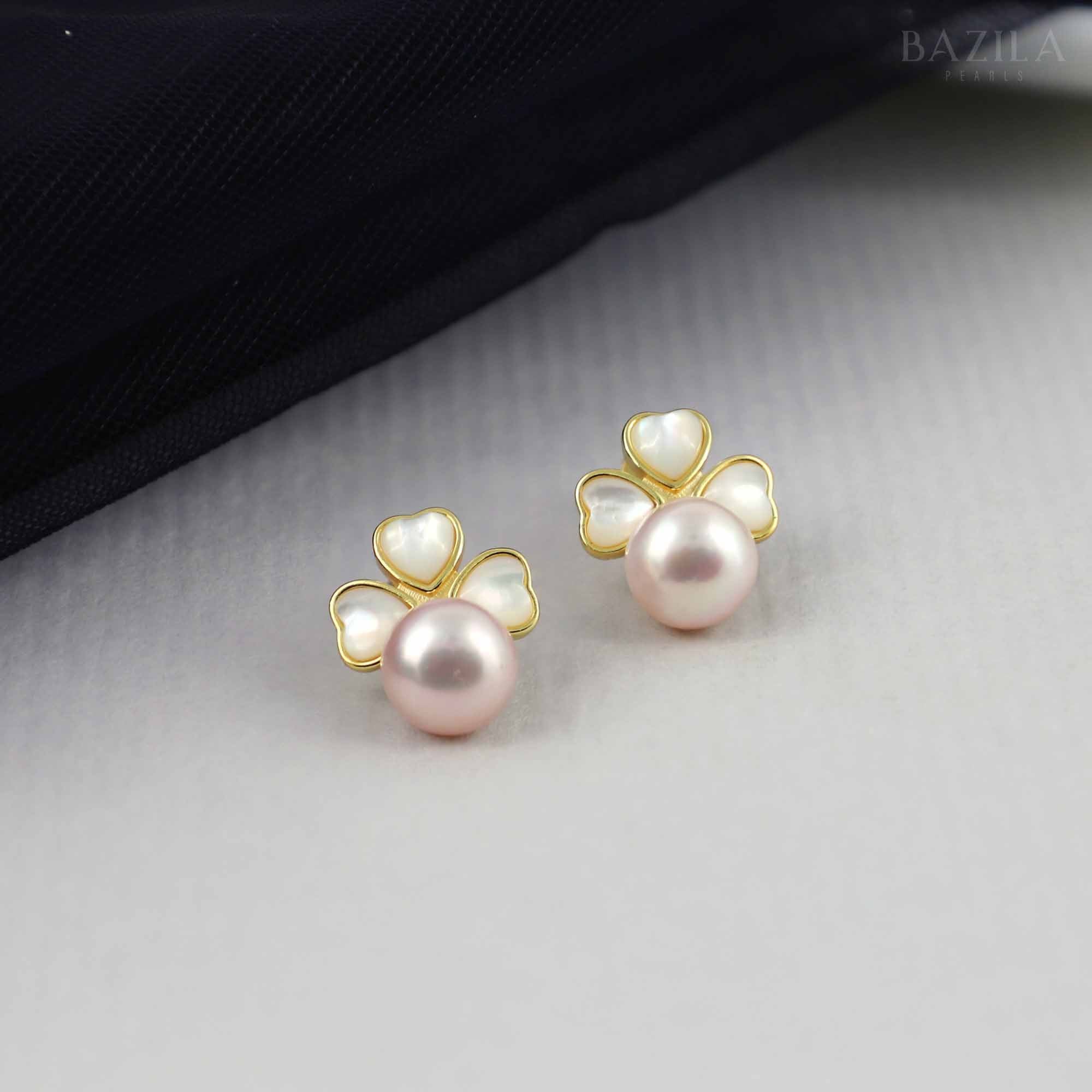 Majestic Glow Button Pearl Earrings with Mother Of Pearl