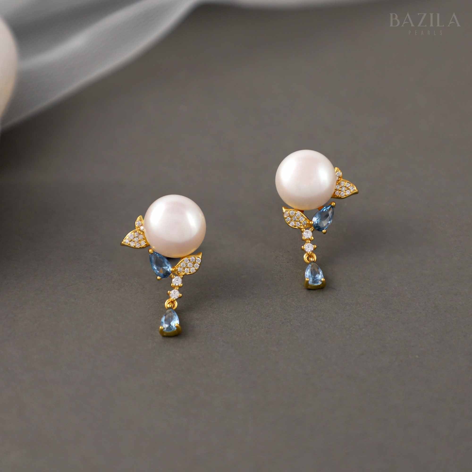 Classic White Pearl Drop Earrings with Gold Hooks
