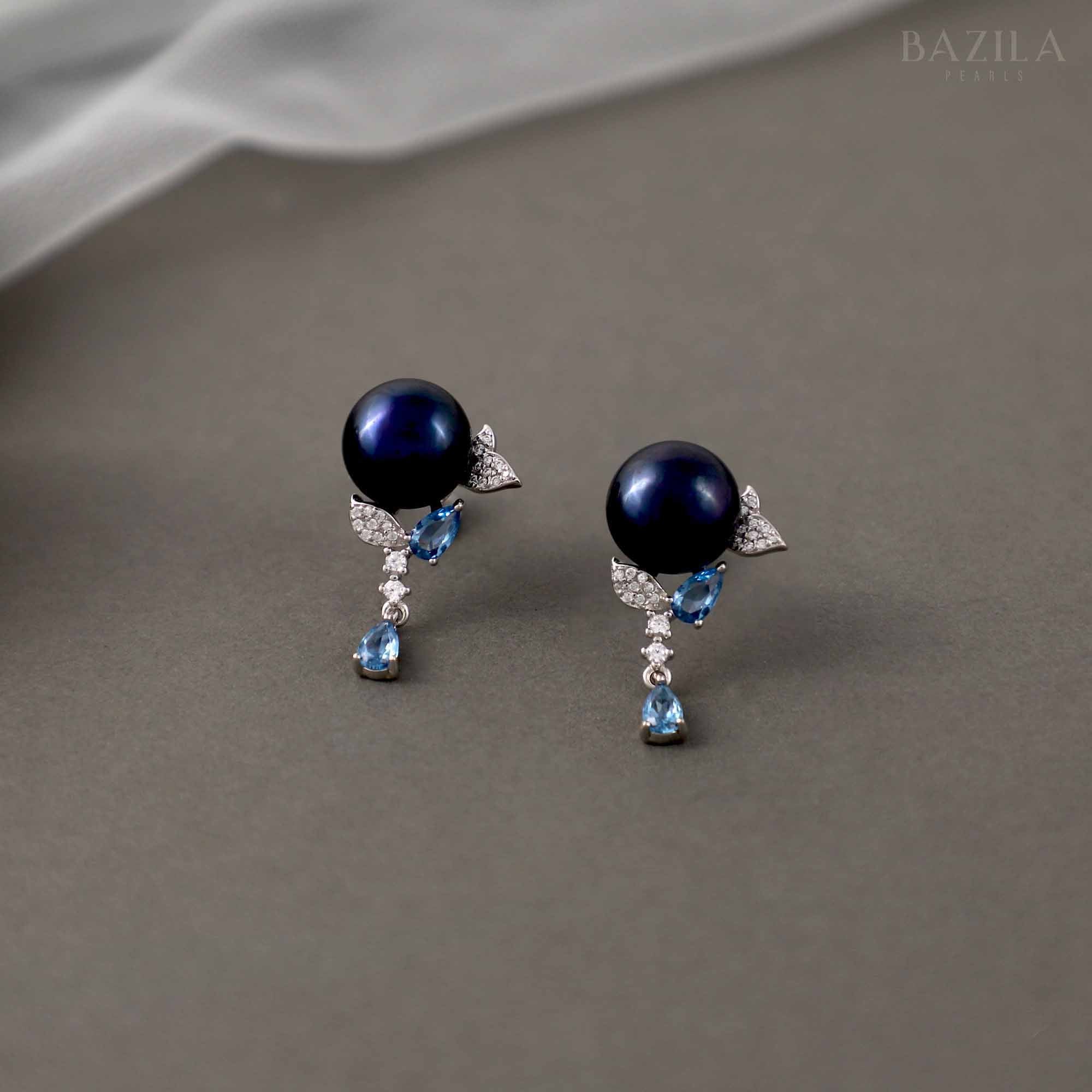Black Pearl Drop Earrings with Sterling Silver Hooks
