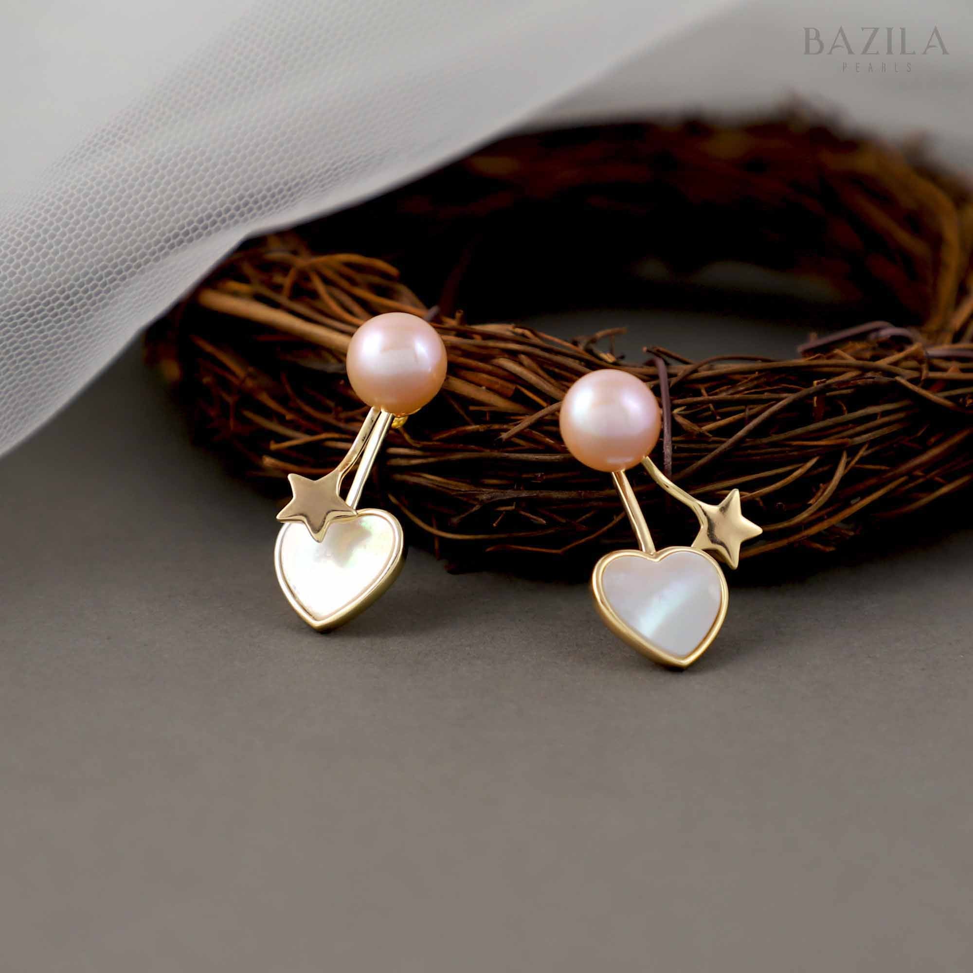 Elegant Pink Pearl Earrings with Gold Hooks