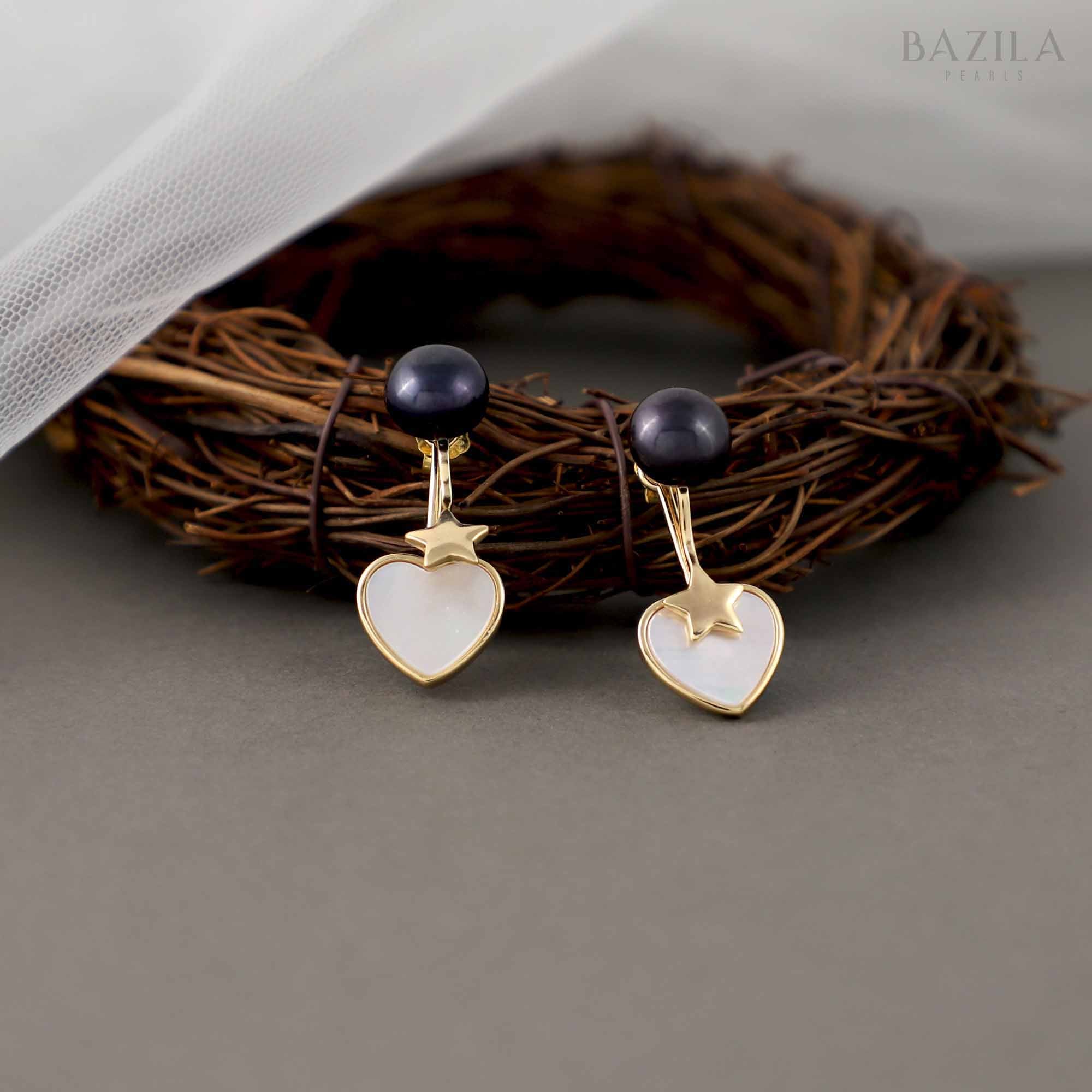 Bold Black Pearl Earrings with Gold Hooks