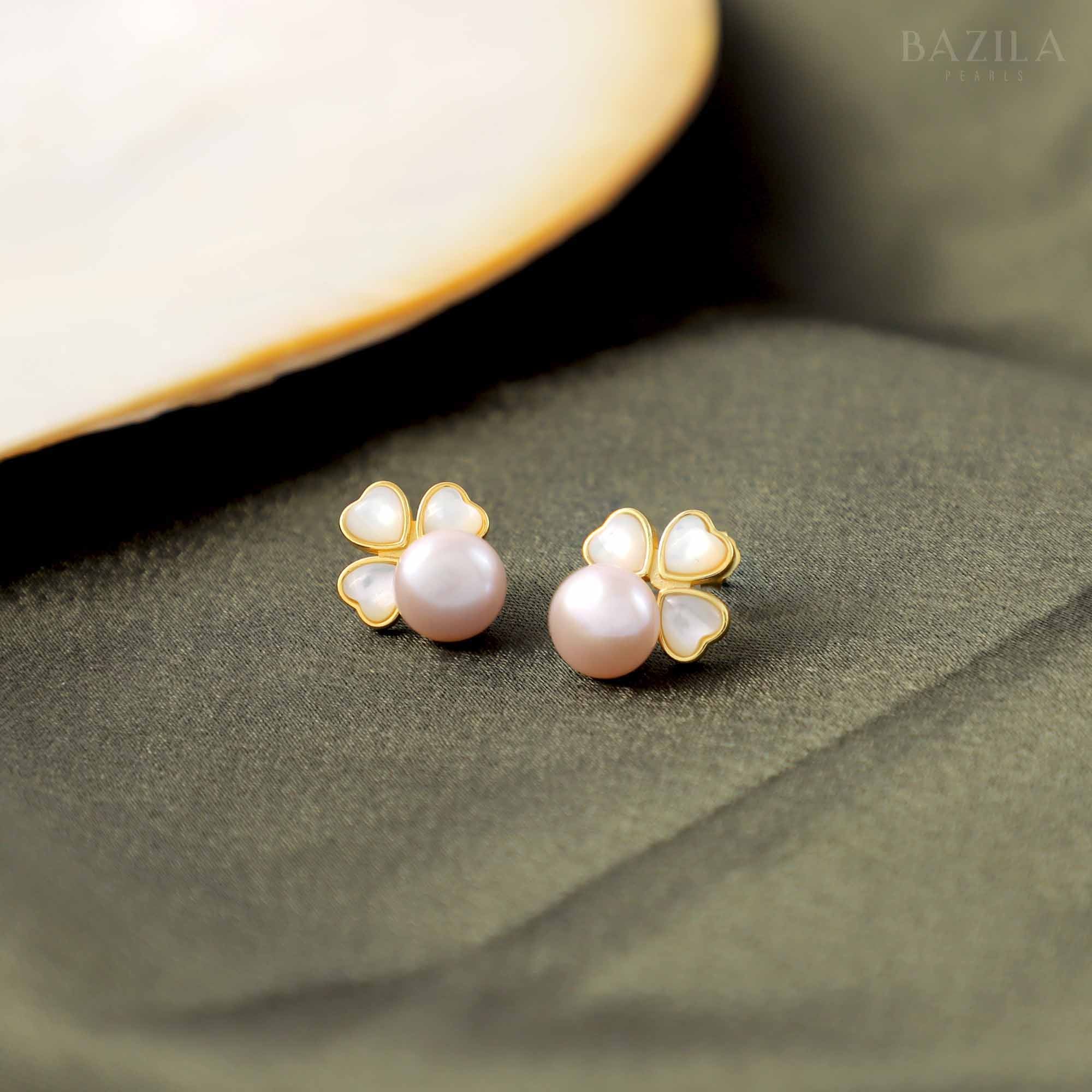 Majestic Glow Button Pearl Earrings - 9mm Gold Pink
