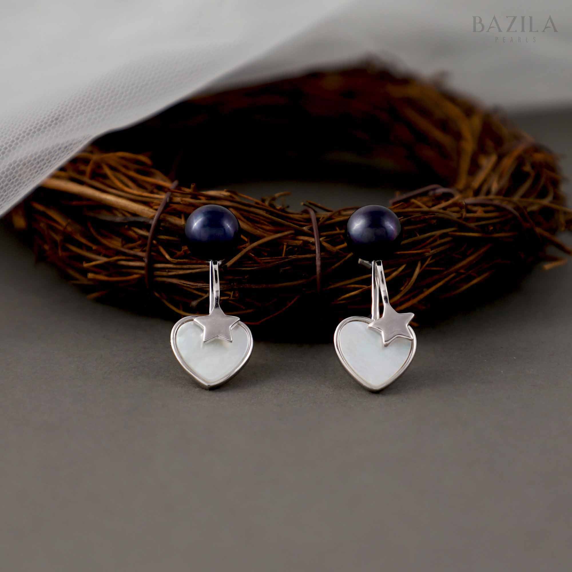 Black Pearl Earrings with Sterling Silver Hooks
