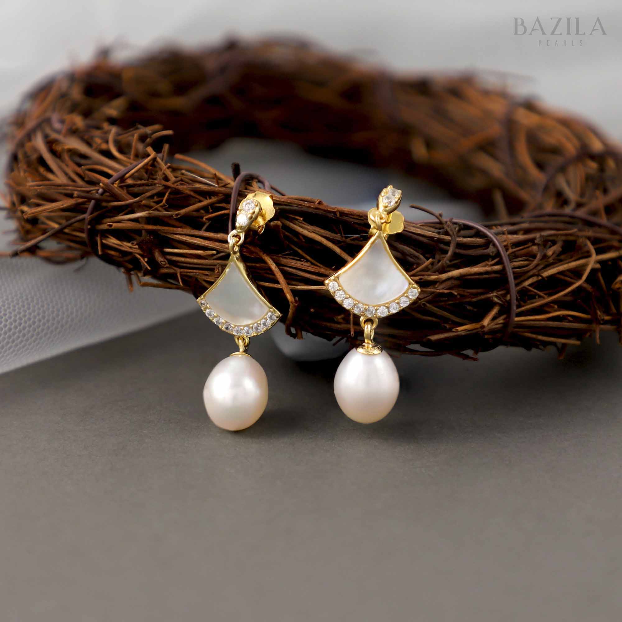 White Pearl & Golden Mother-of-Pearl Elegance Earrings