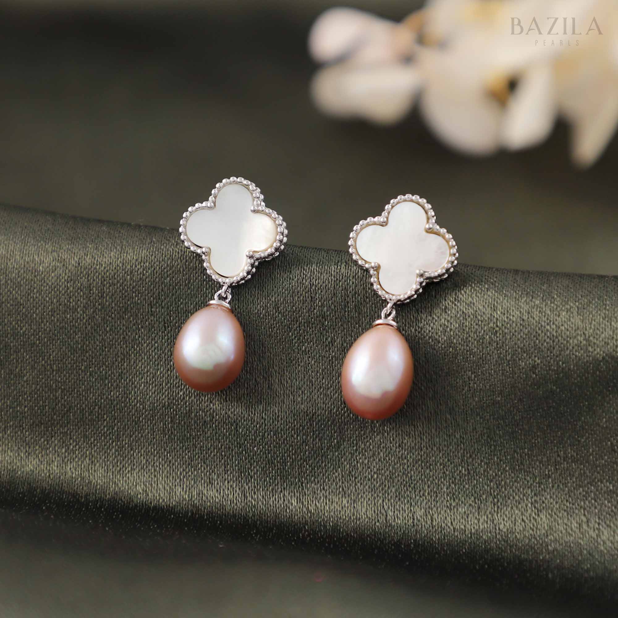 Radiant Grace Drop Pearl Earrings – White Pink
