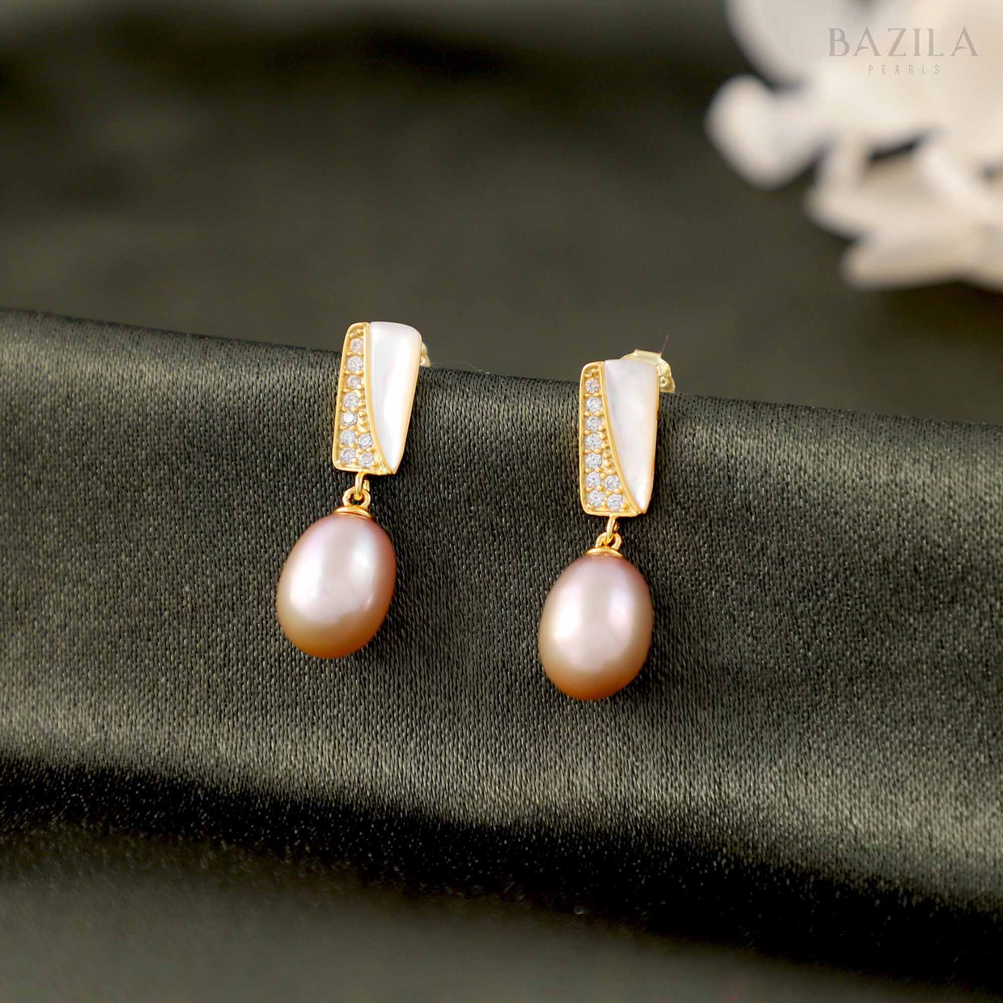 Elegant Drop Earrings with Blush Pink Pearls & Gleaming Gold Finish
