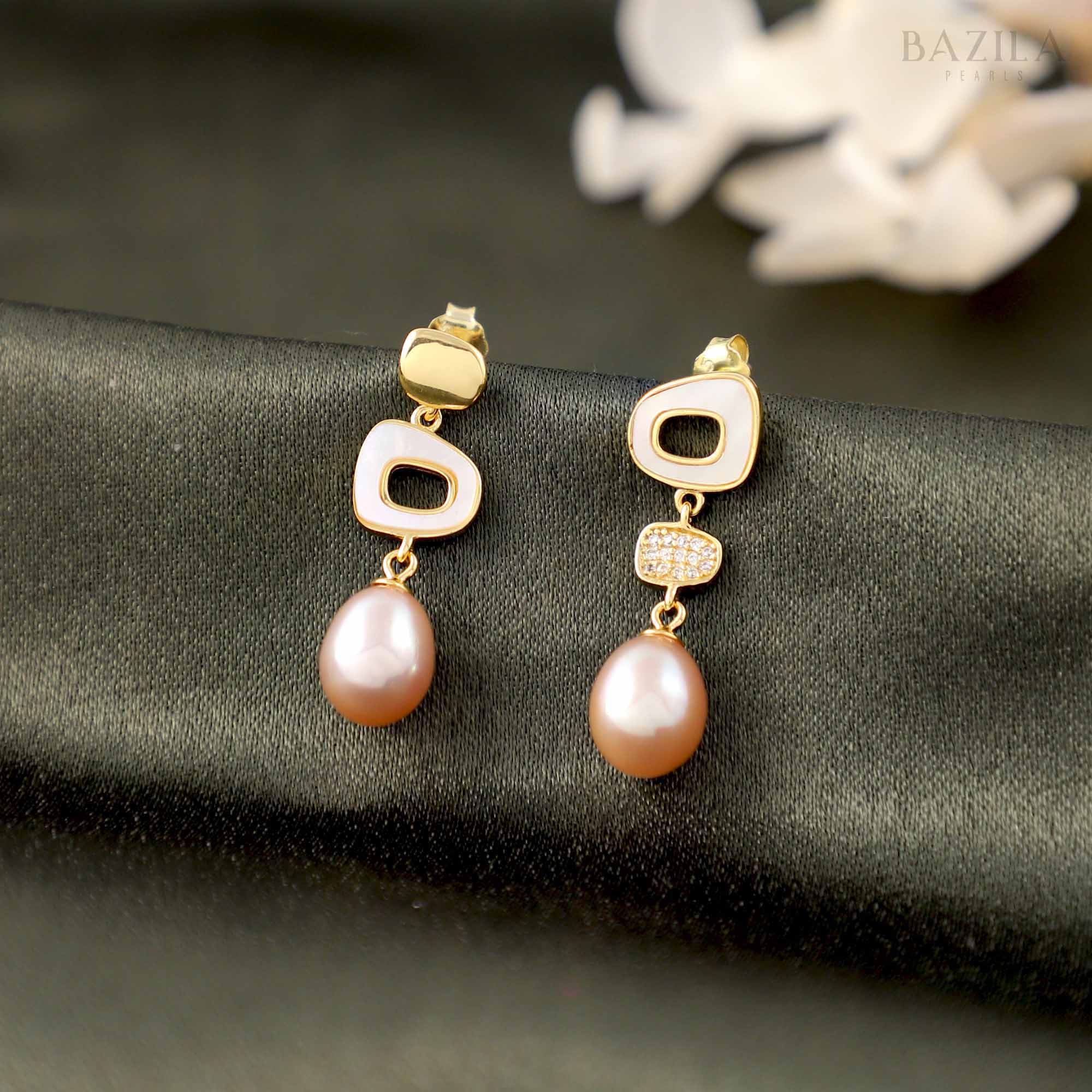 Soft Blush Drop Pearls Paired with Polished Gold Hooks