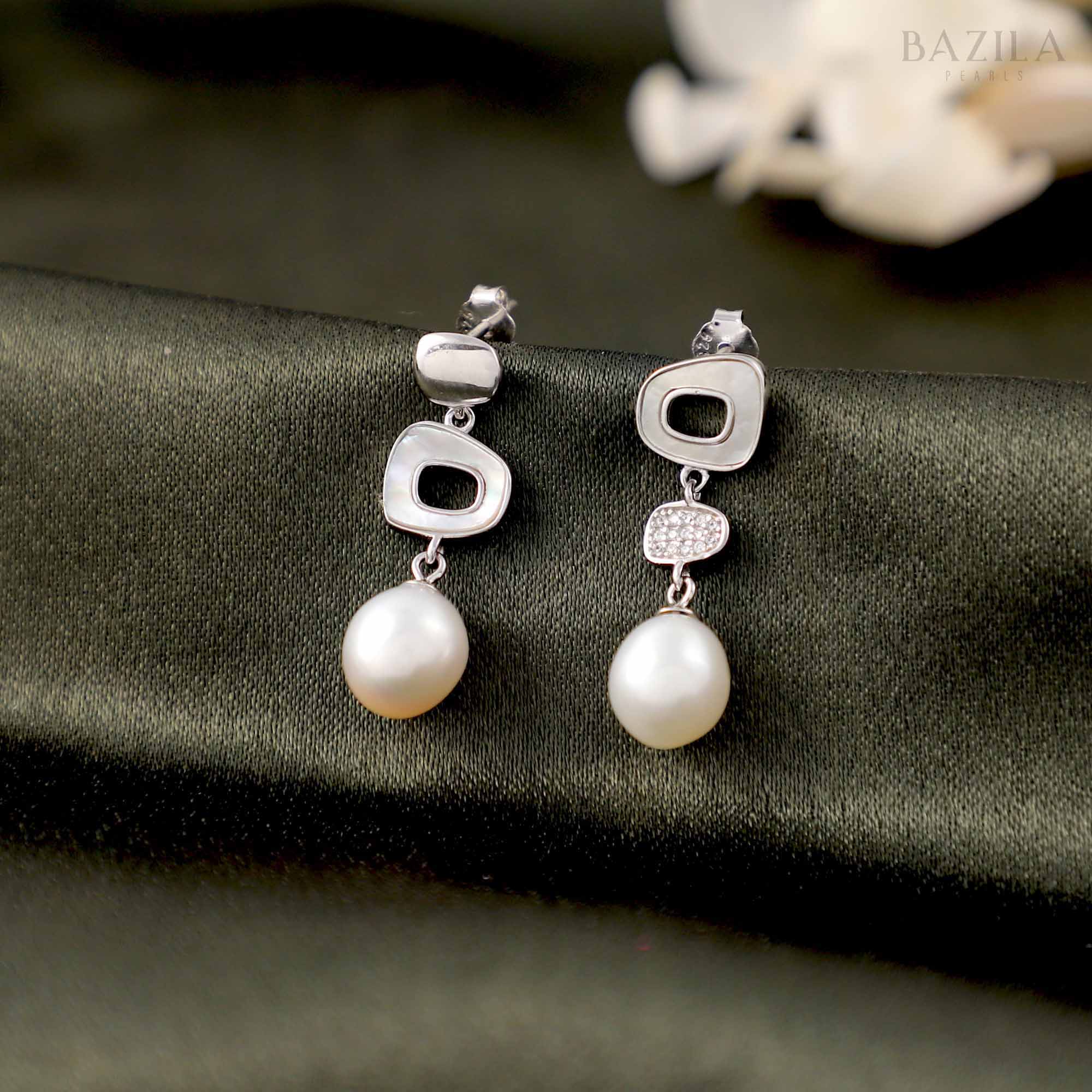 Lustrous Grace Drop Pearl Earrings - 8-9mm - Pure White