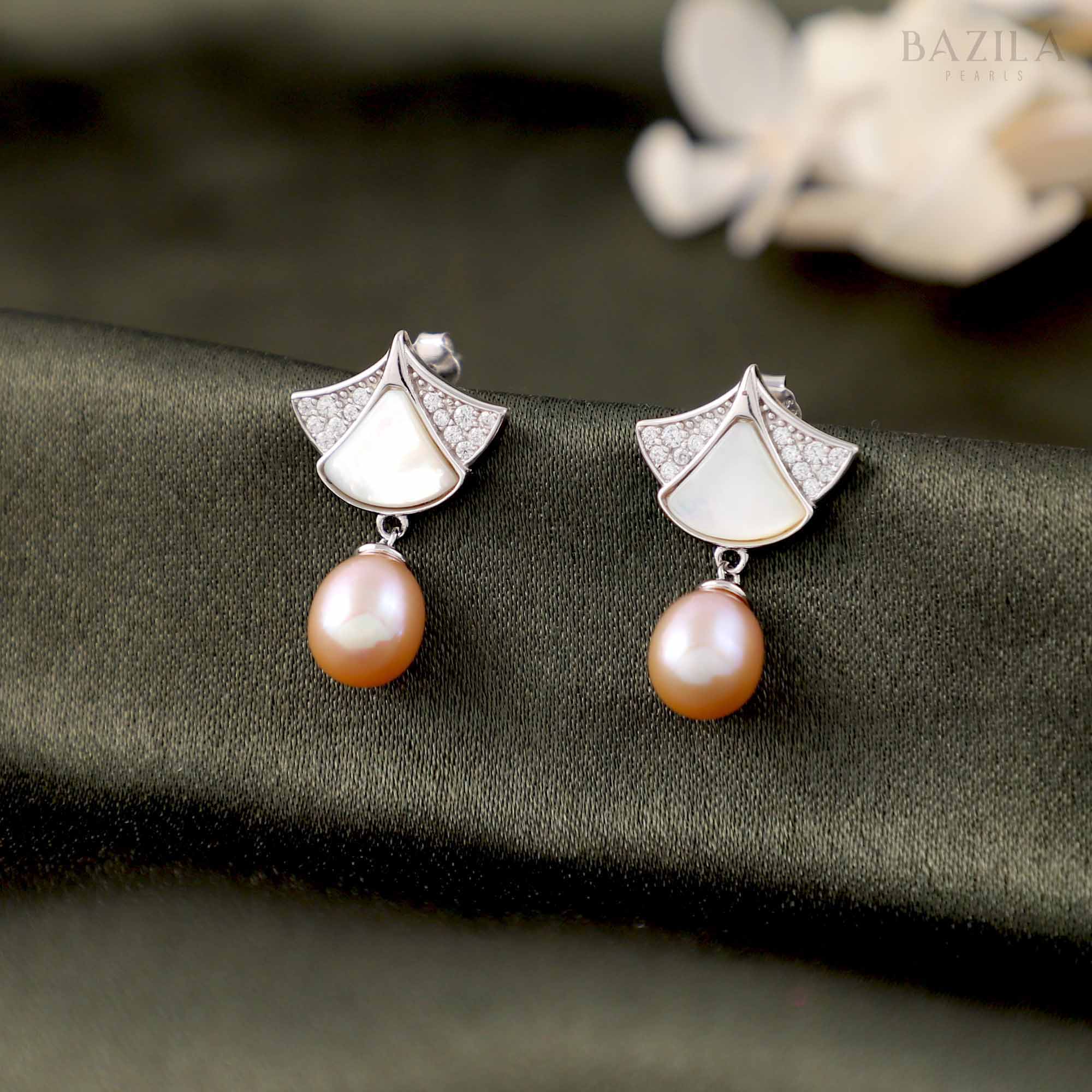 Timeless Radiance Drop Pearl Earrings - 8-9mm - White Pink
