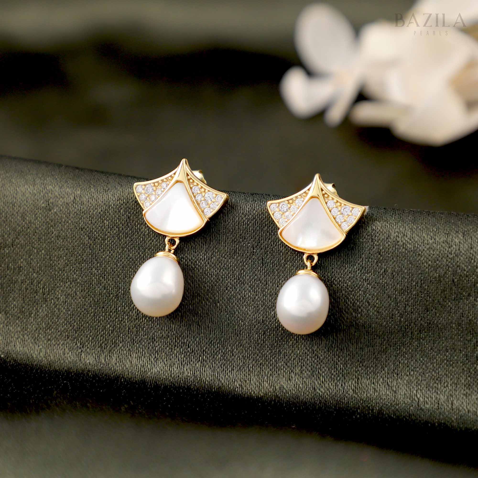 Timeless Radiance Drop Pearl Earrings - 8-9mm - White Gold