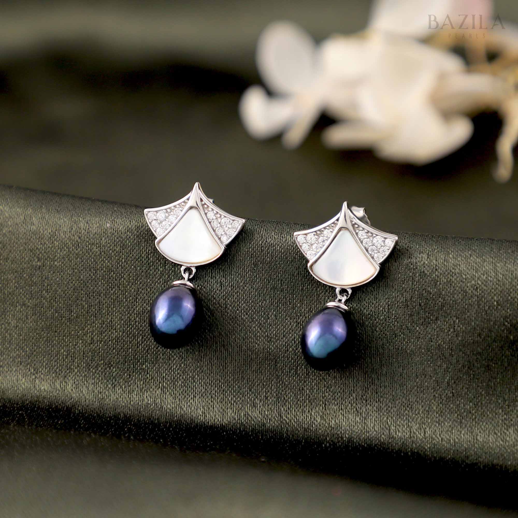 Timeless Radiance Drop Pearl Earrings - 8-9mm - White Black