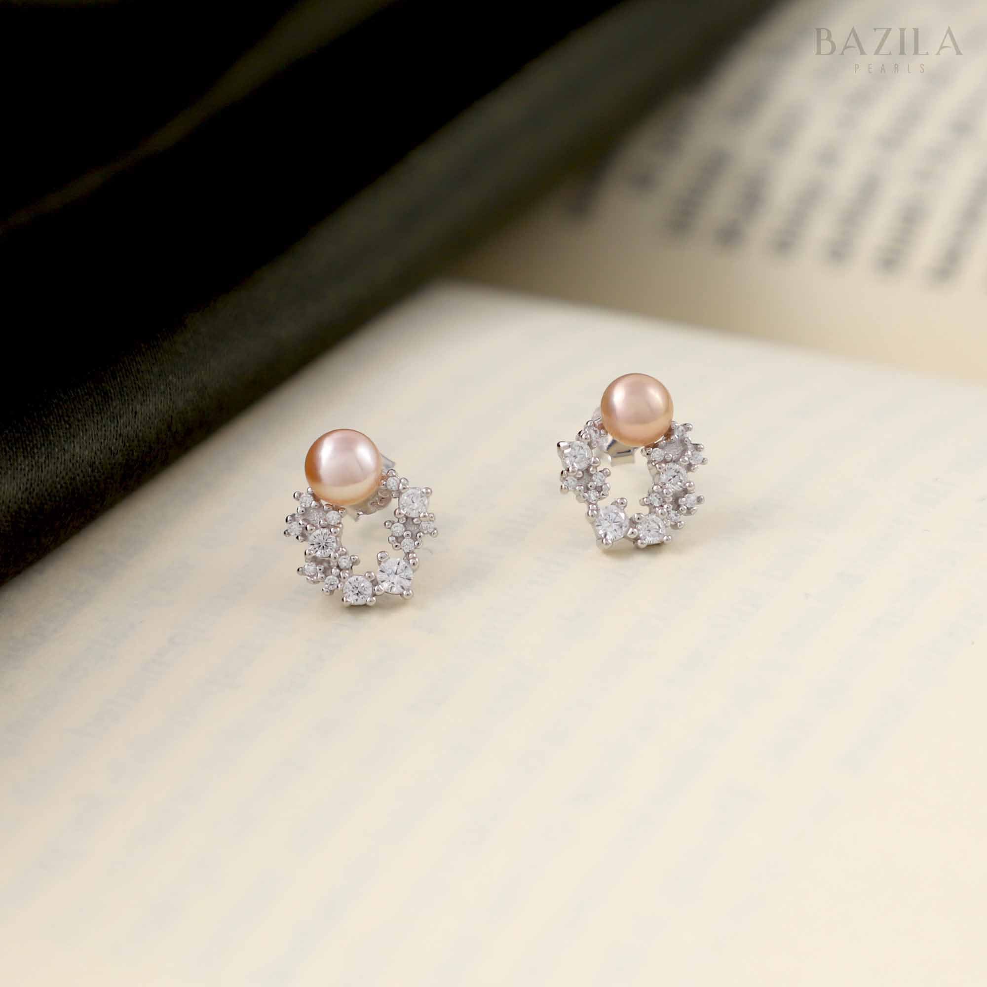 Pure Bliss Button Pearl Earrings - 5mm - Pink