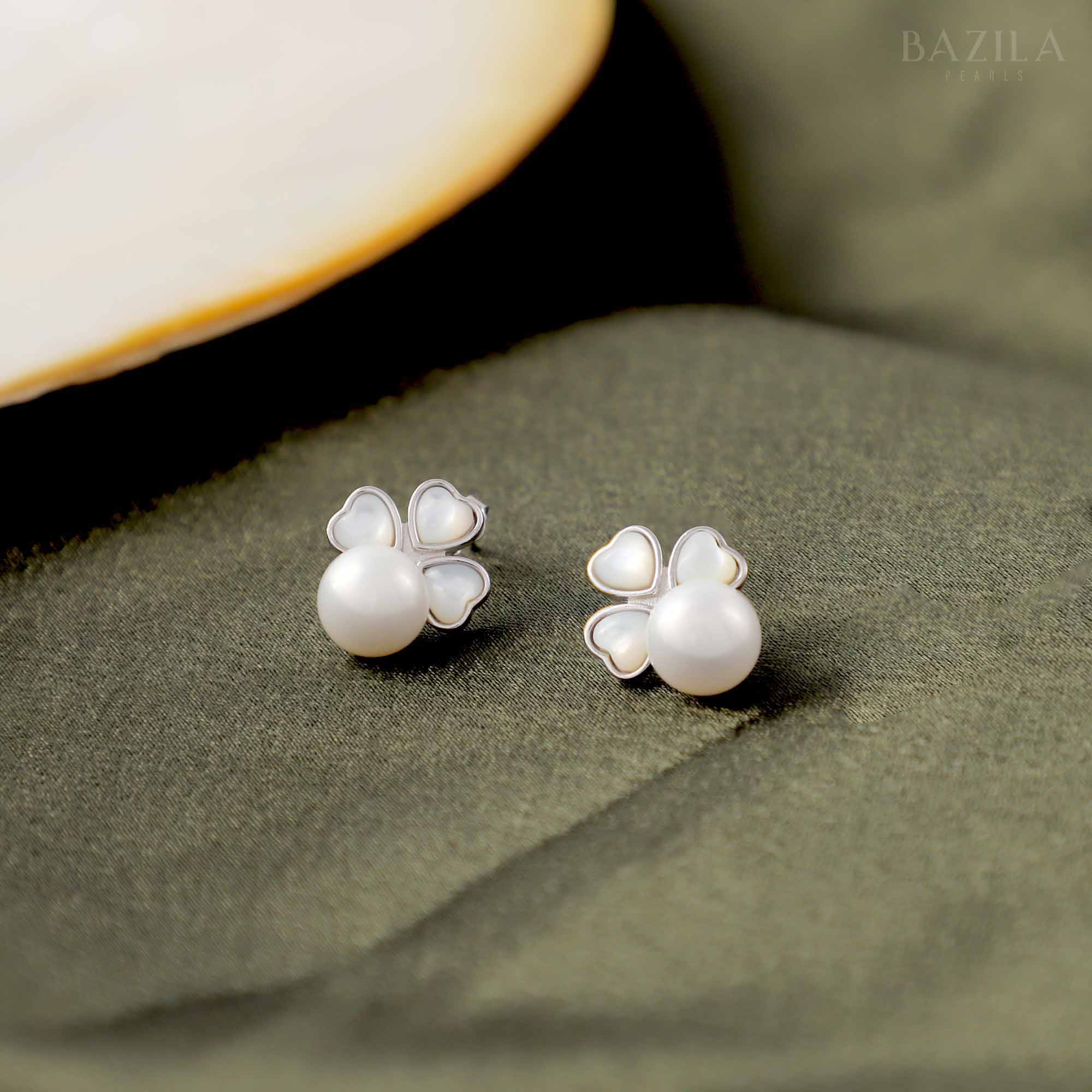 Majestic Glow Button Pearl Earrings - 9mm - White