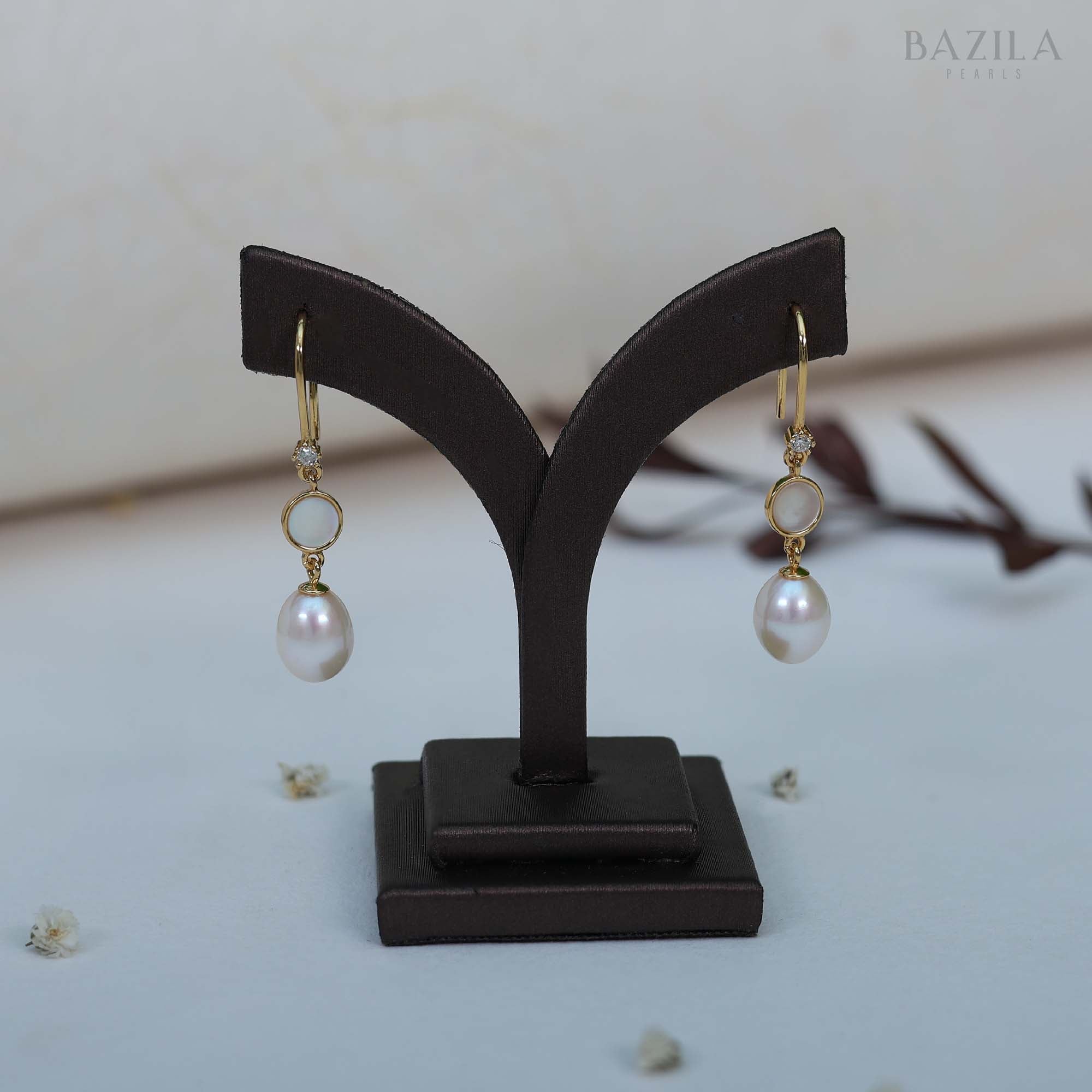 Blush Pink Freshwater Pearl Dangle Earrings in Gold-Finished Silver