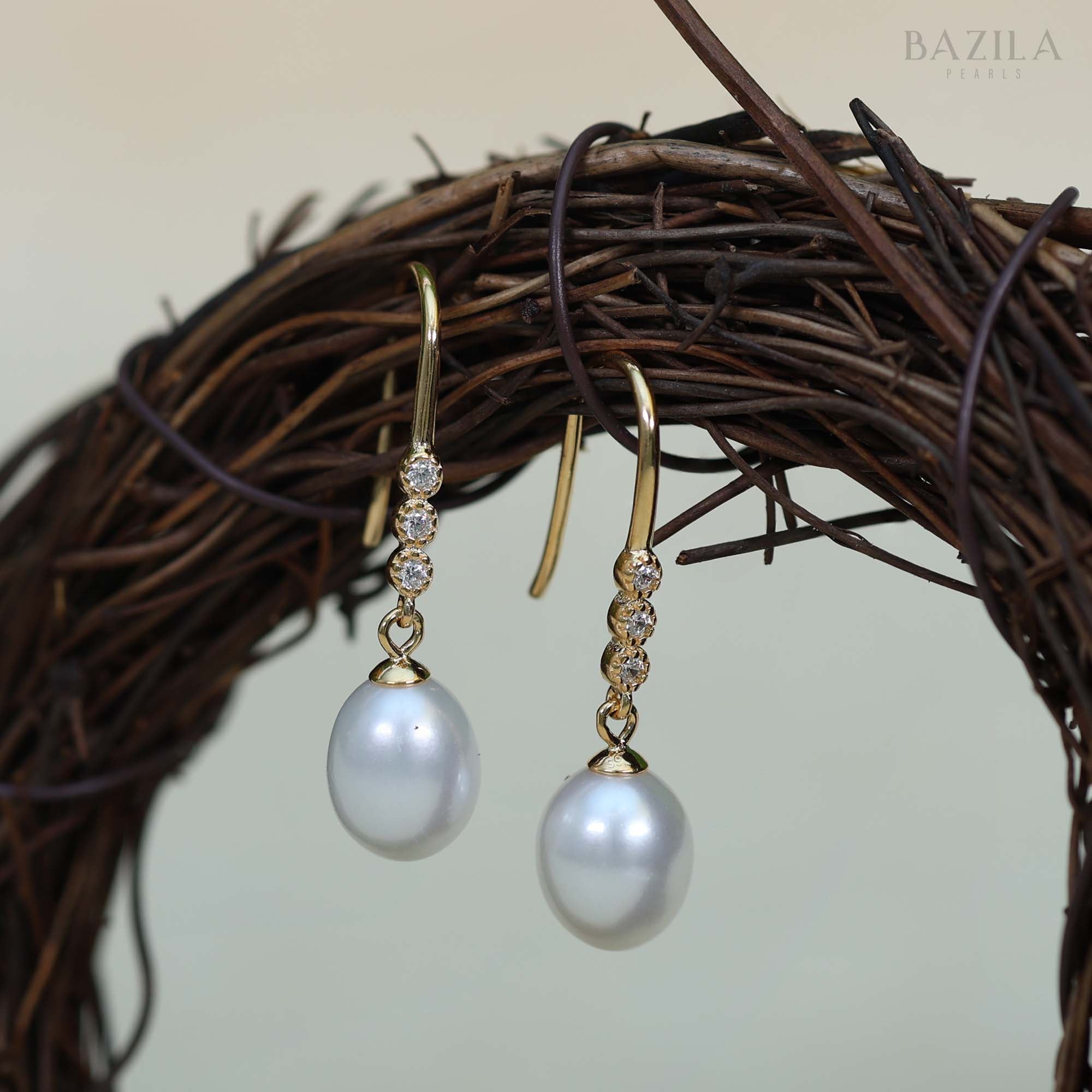 Luxury Silver Earrings with Lustrous Freshwater Pearls Gracefully Adorned with Delicate Stone Detailing