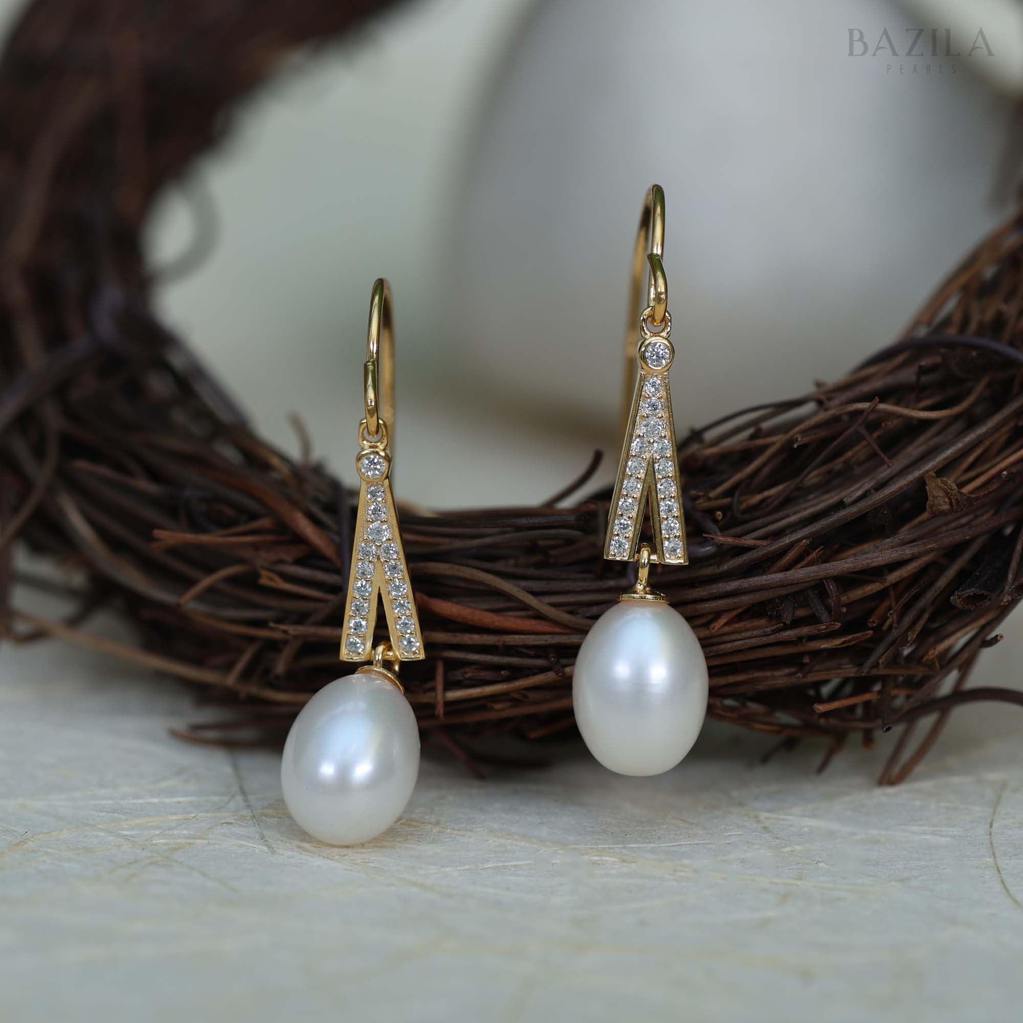 Elegant Freshwater Pearl Drop Earrings with Gold & CZ Accents