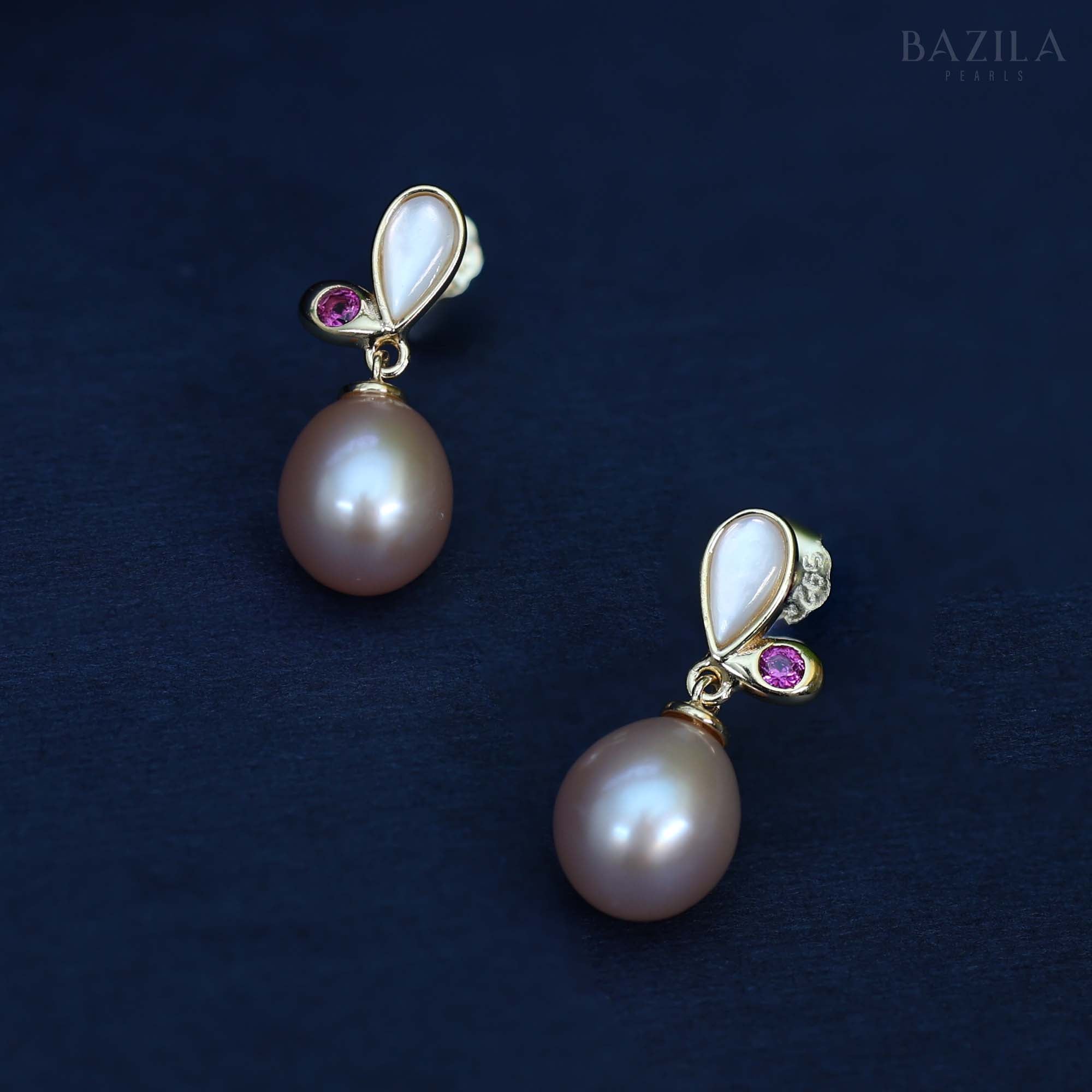 Blush Pearl Drop Earrings with Mother of Pearl & Pink Stone Accent