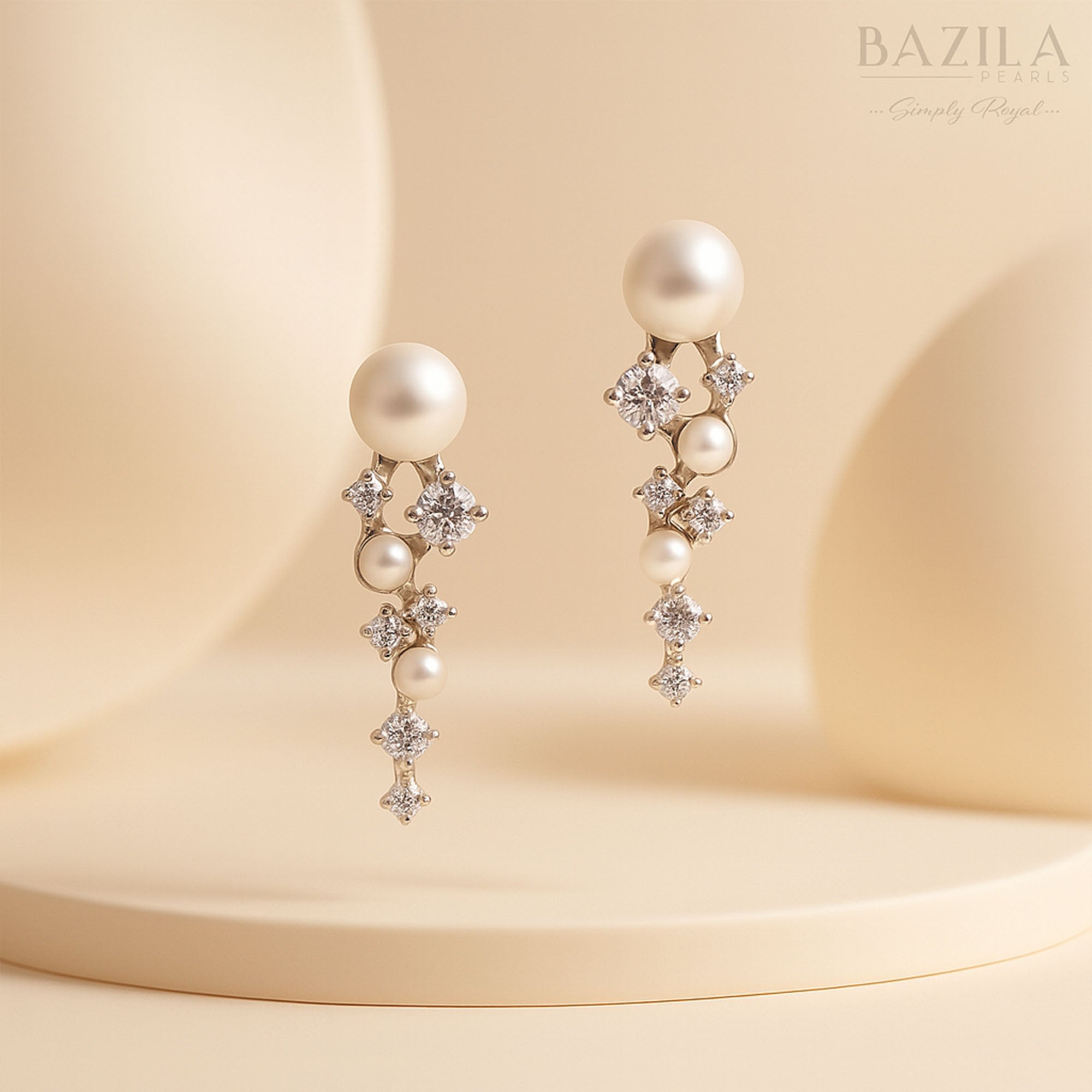 Classic Pearl & Crystal Linear Silver Earrings