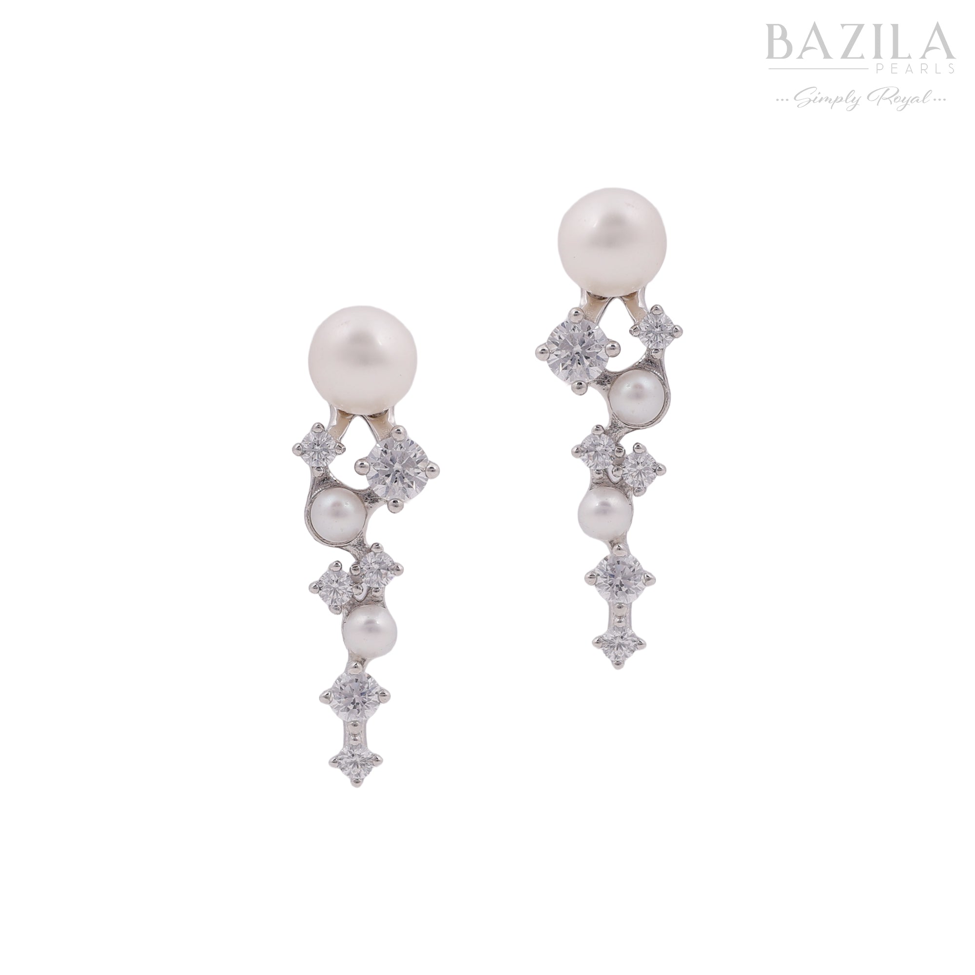 Classic Pearl & Crystal Linear Silver Earrings
