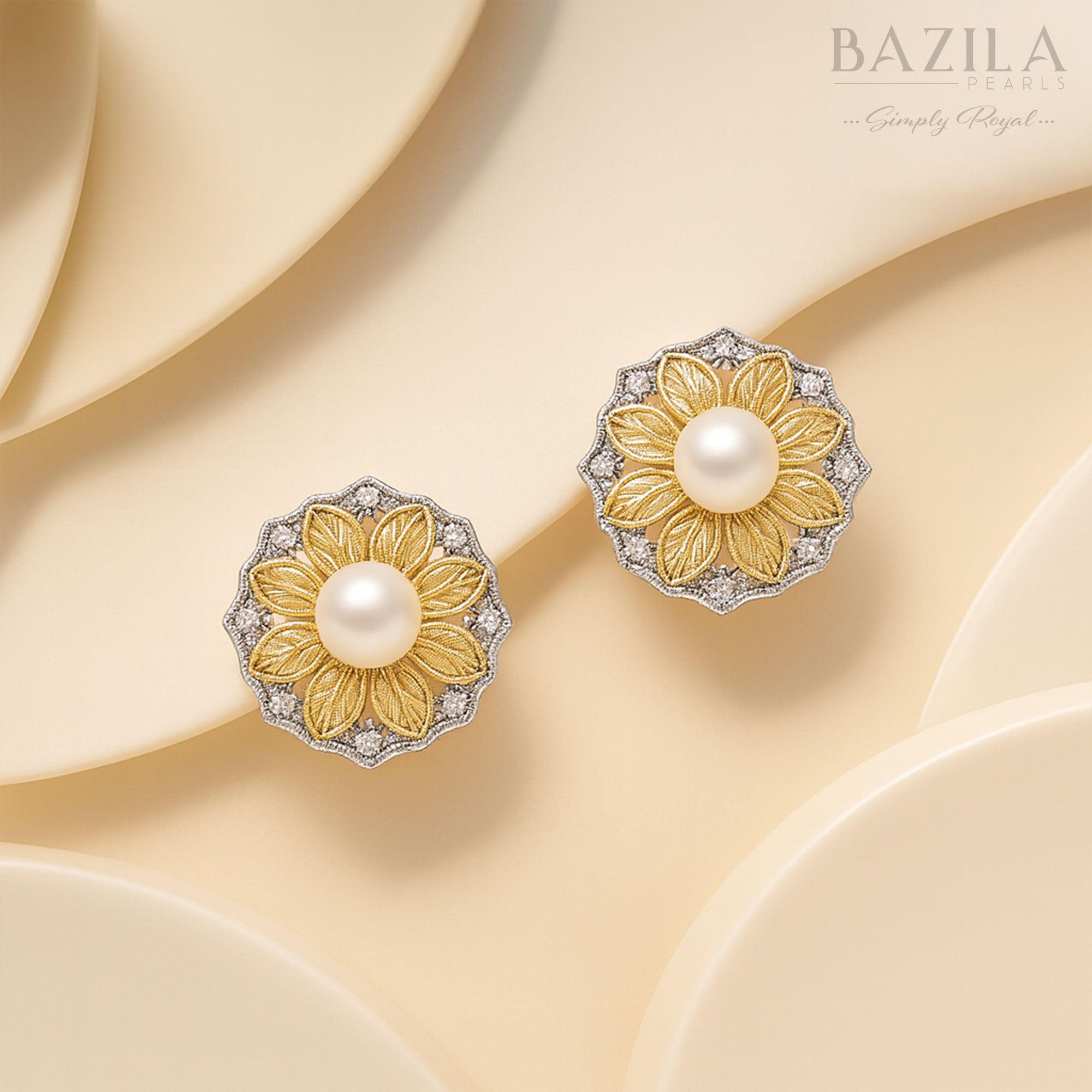 Freshwater Cultured Pearl Sunflower-Inspired Stud Earrings