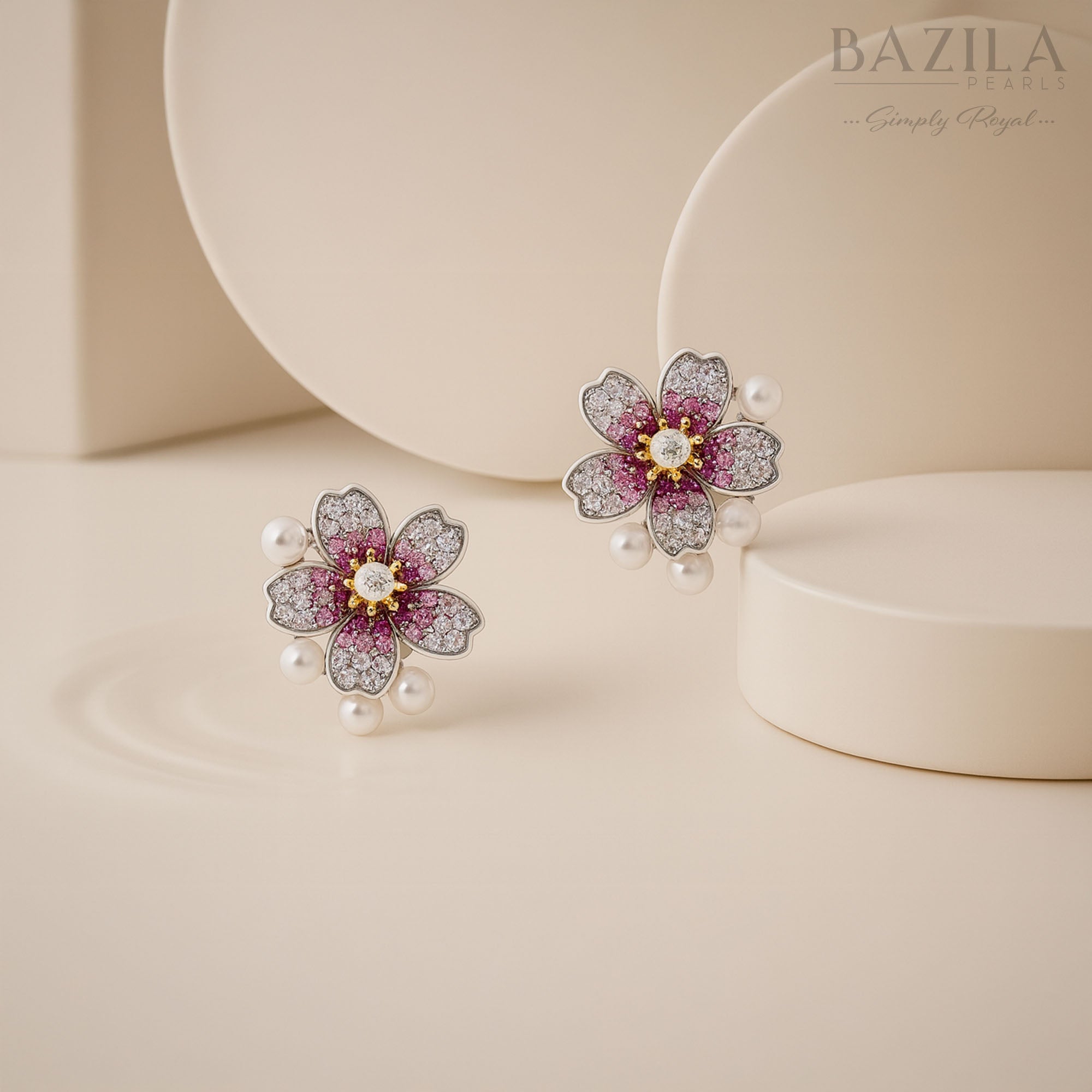 Freshwater Pearl Embellished Floral Statement Studs