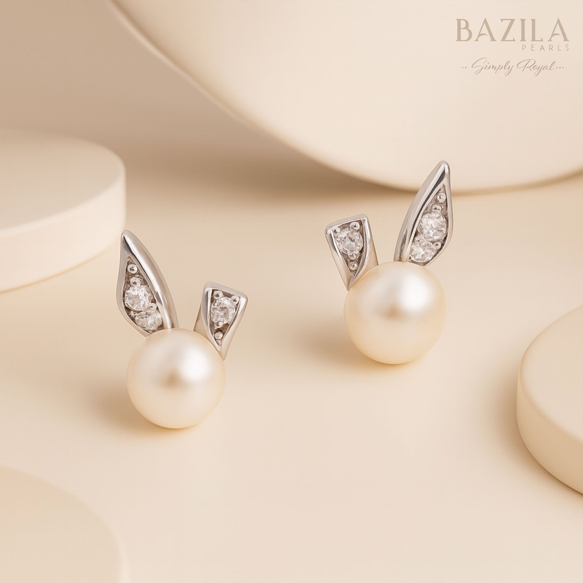 Freshwater Cultured Pearl Bunny Ear Stud Earrings