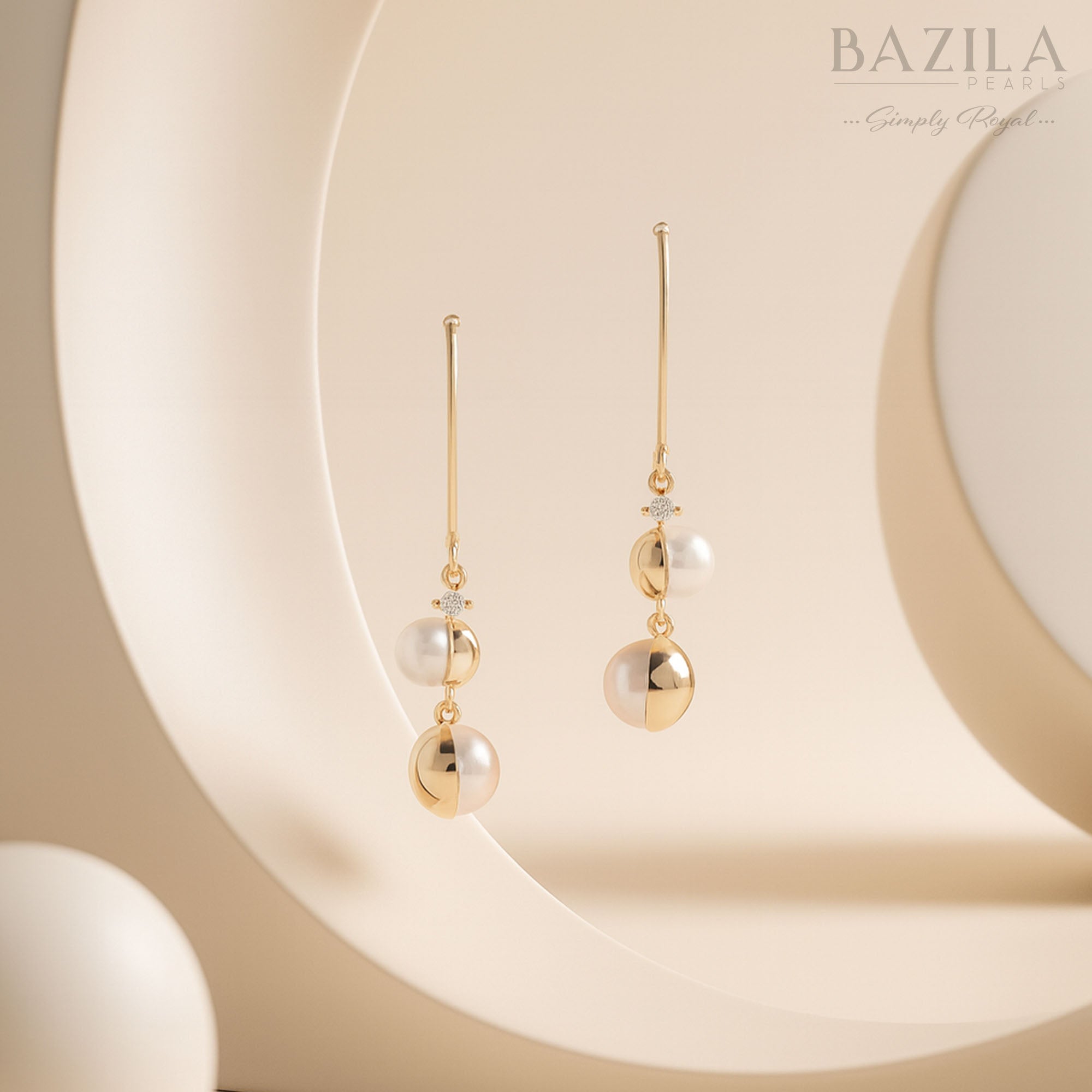 Elegant Double Pearl Gold Color Drop Earrings