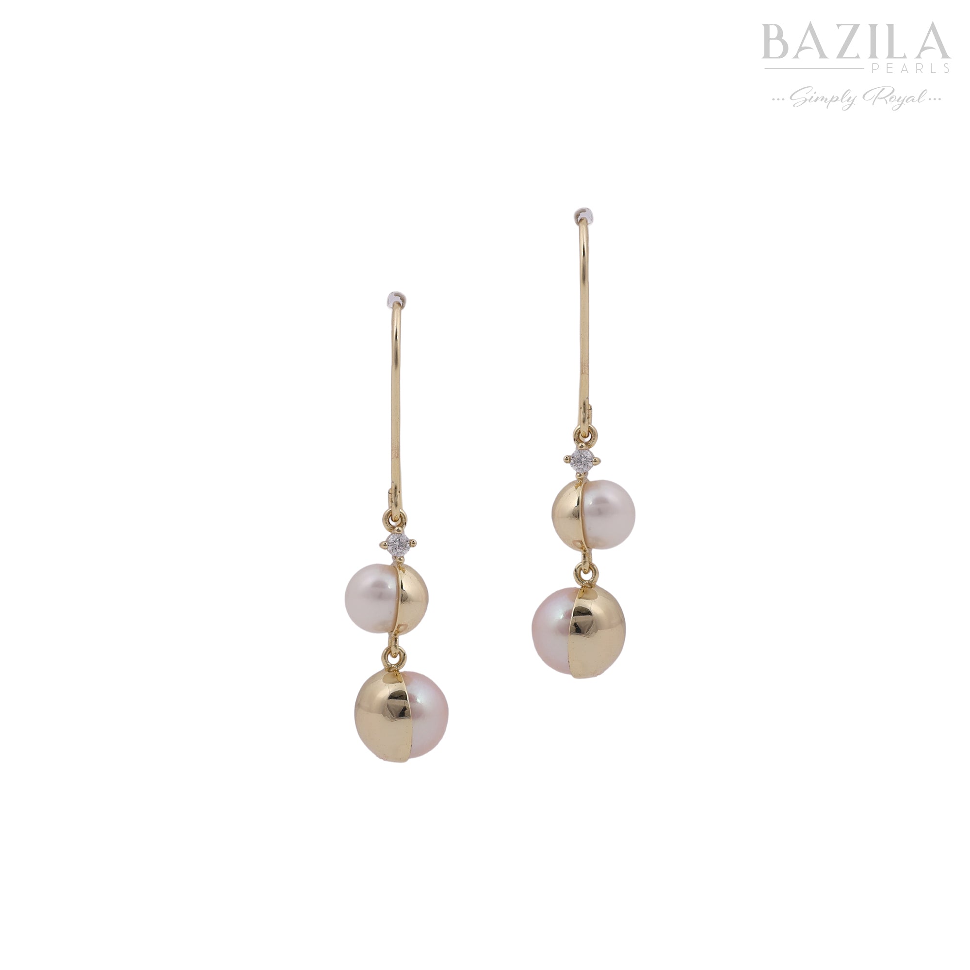 Elegant Double Pearl Gold Color Drop Earrings
