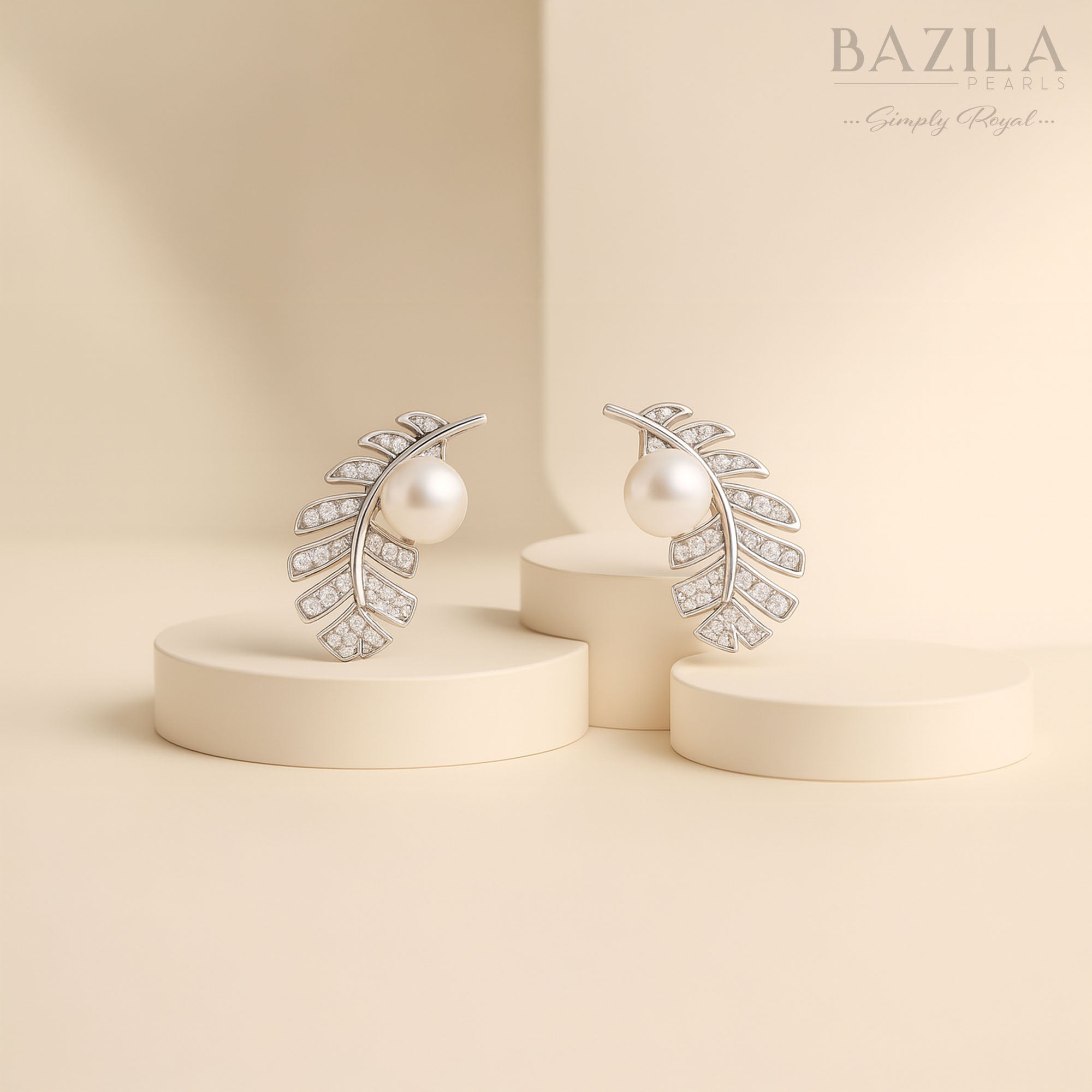 Freshwater Cultured Pearl Leaf Vine Stud Earrings