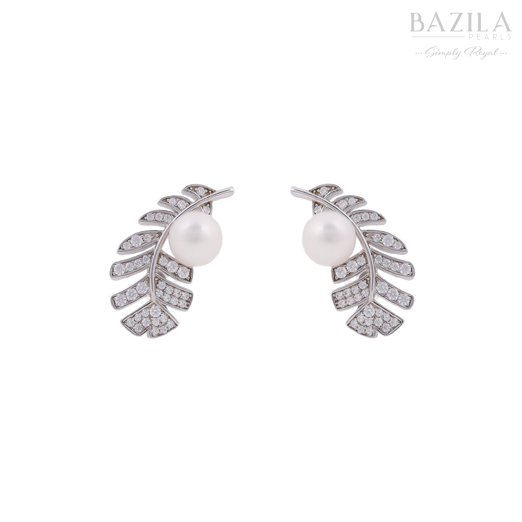 Freshwater Cultured Pearl Leaf Vine Stud Earrings