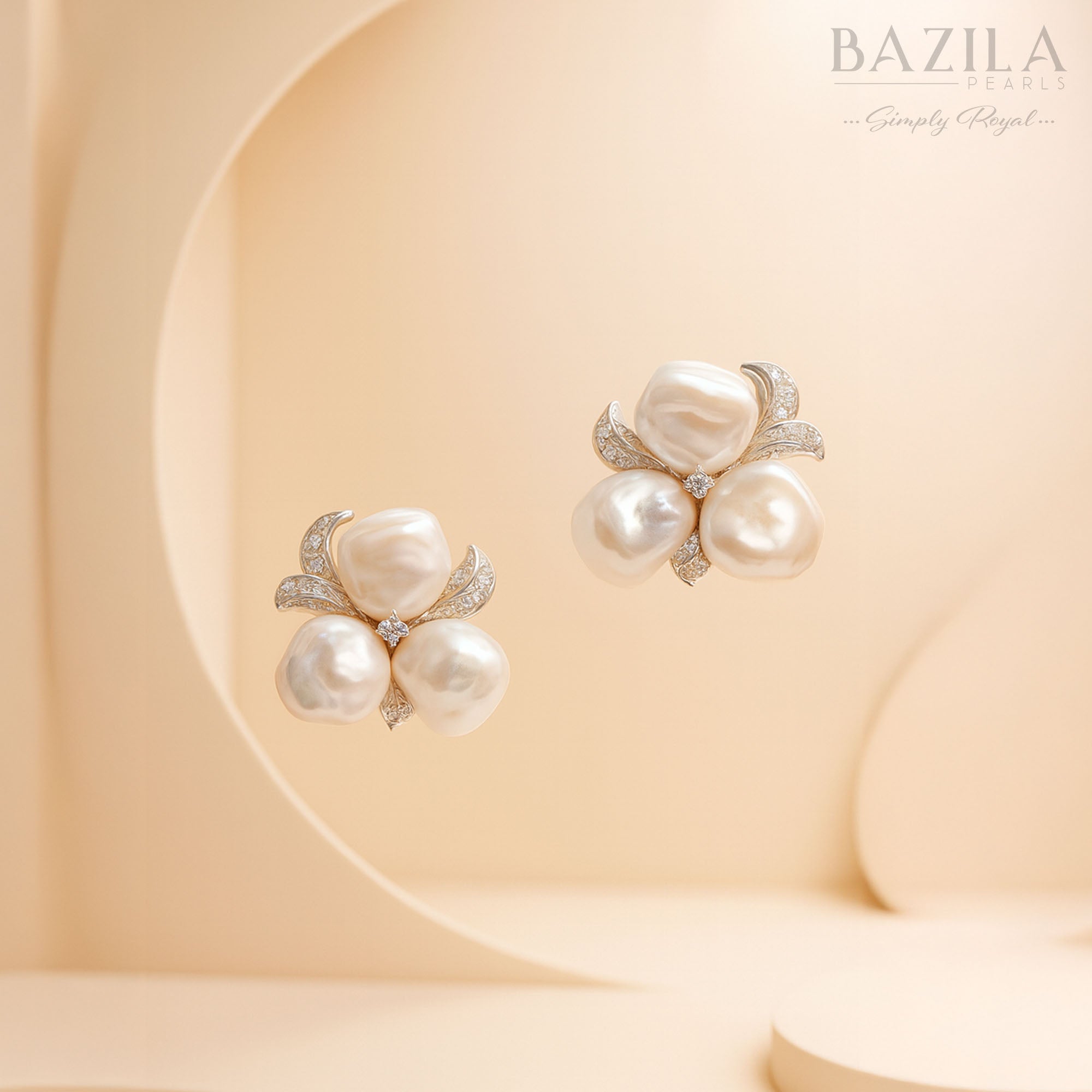 Freshwater Baroque Pearl Floral Stud Earrings