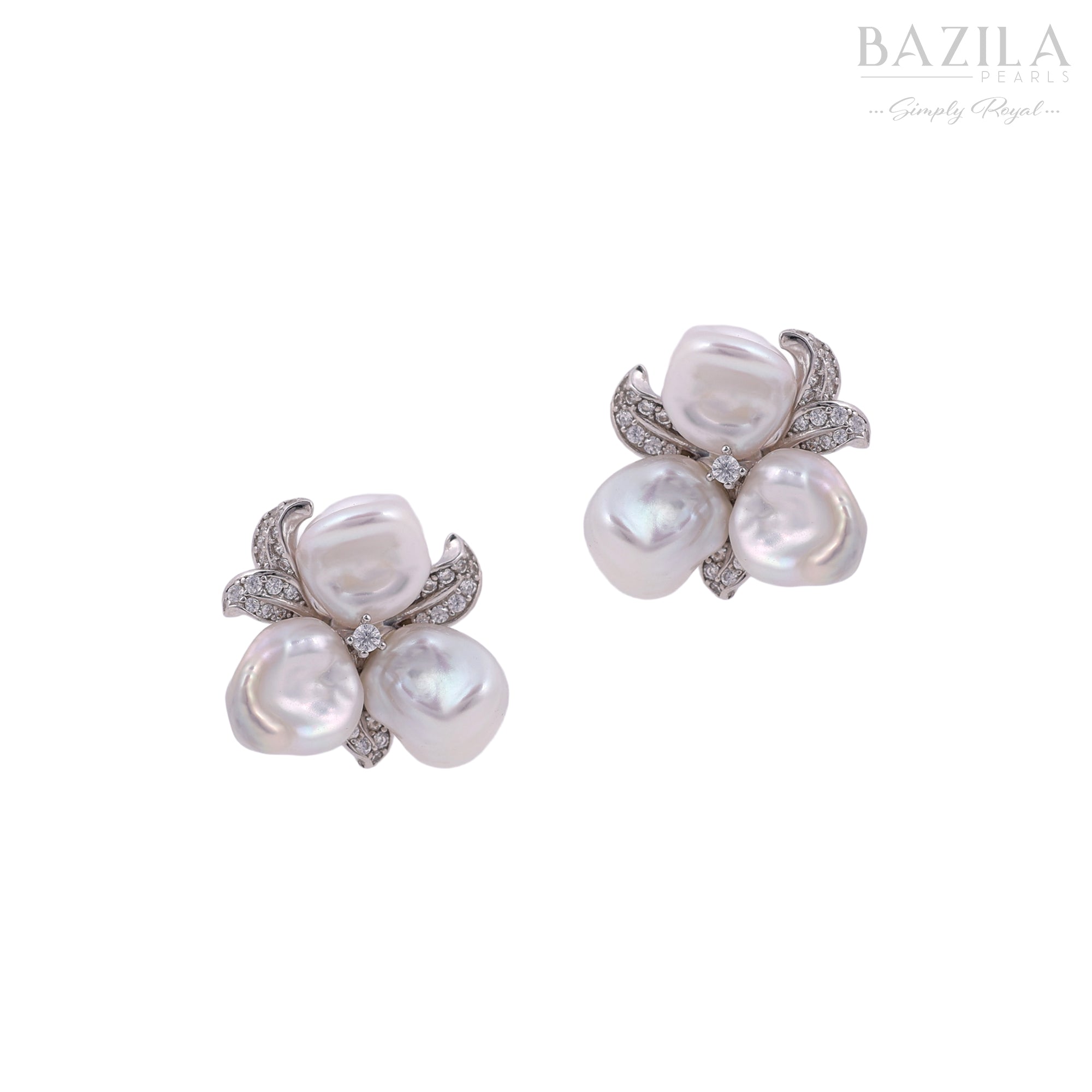 Freshwater Baroque Pearl Floral Stud Earrings