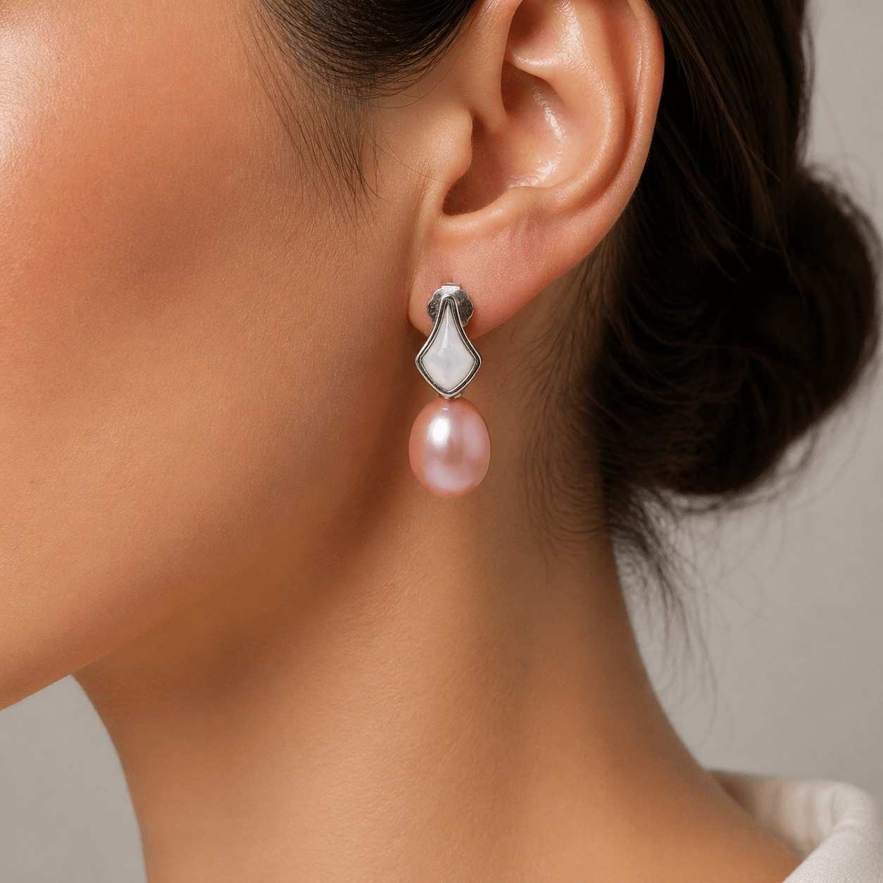 Pink Fresh Pearl Drop Earrings – Silver Finish