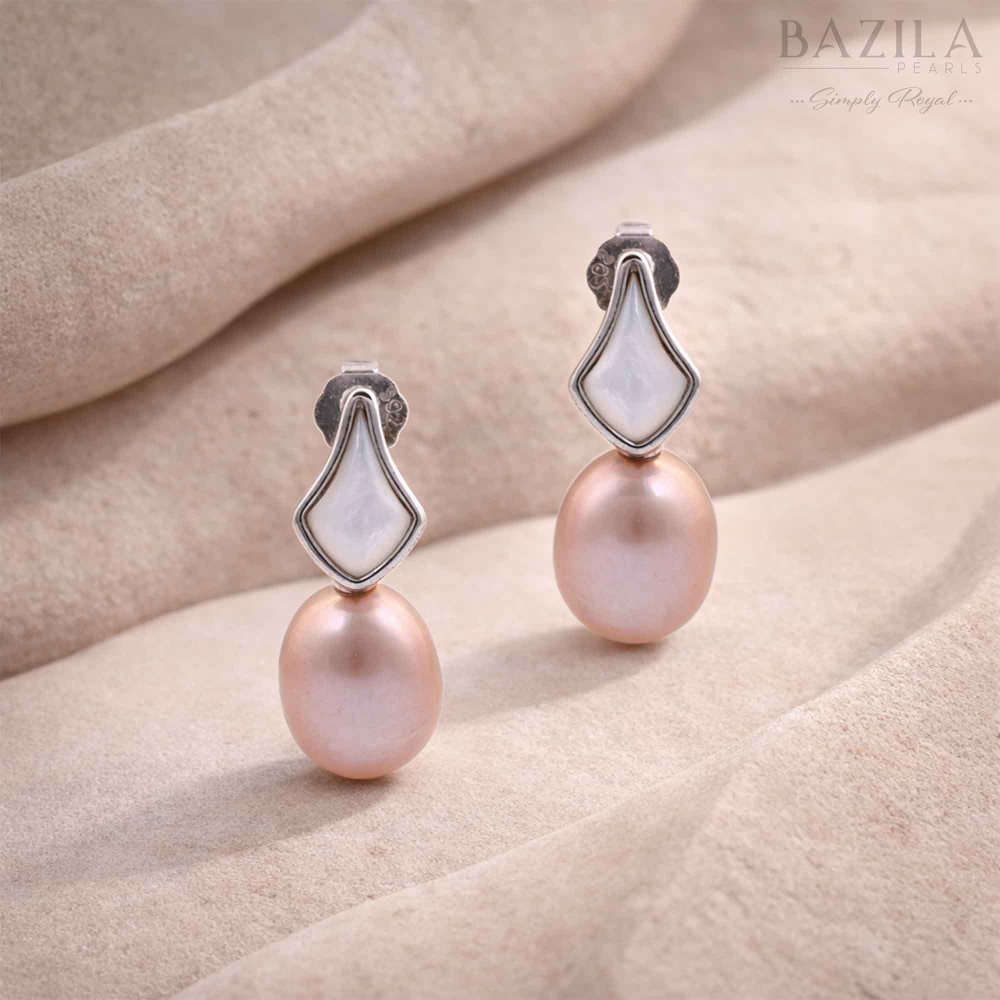 Pink Fresh Pearl Drop Earrings – Silver Finish