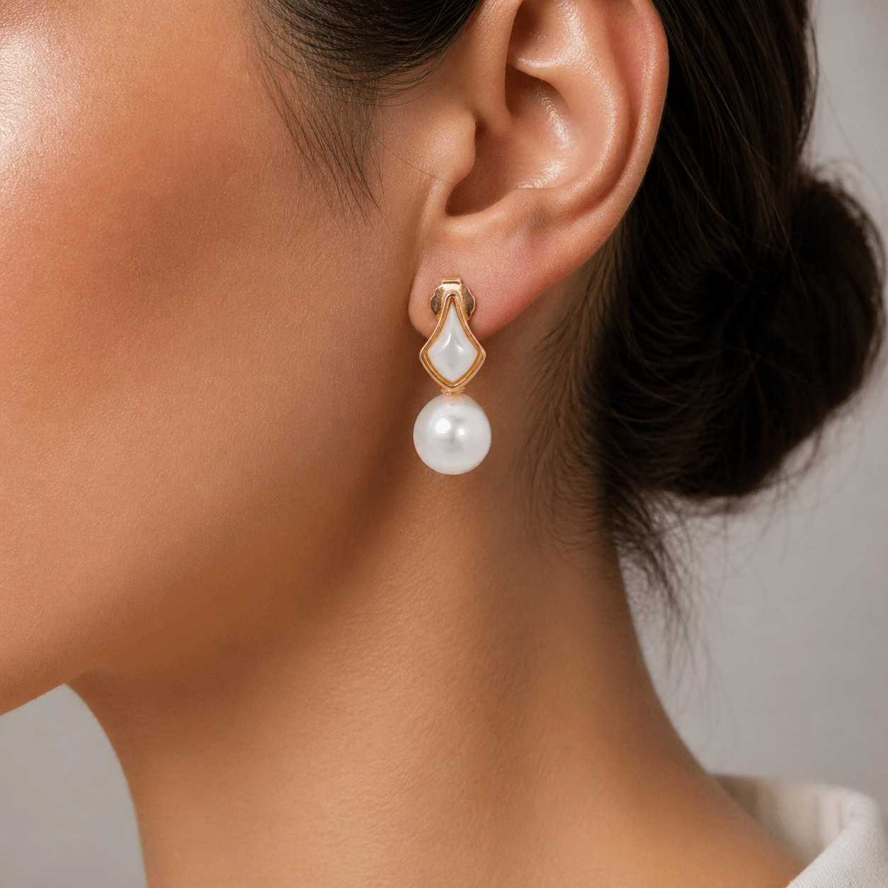White Fresh Pearl Drop Earrings – Gold Finish