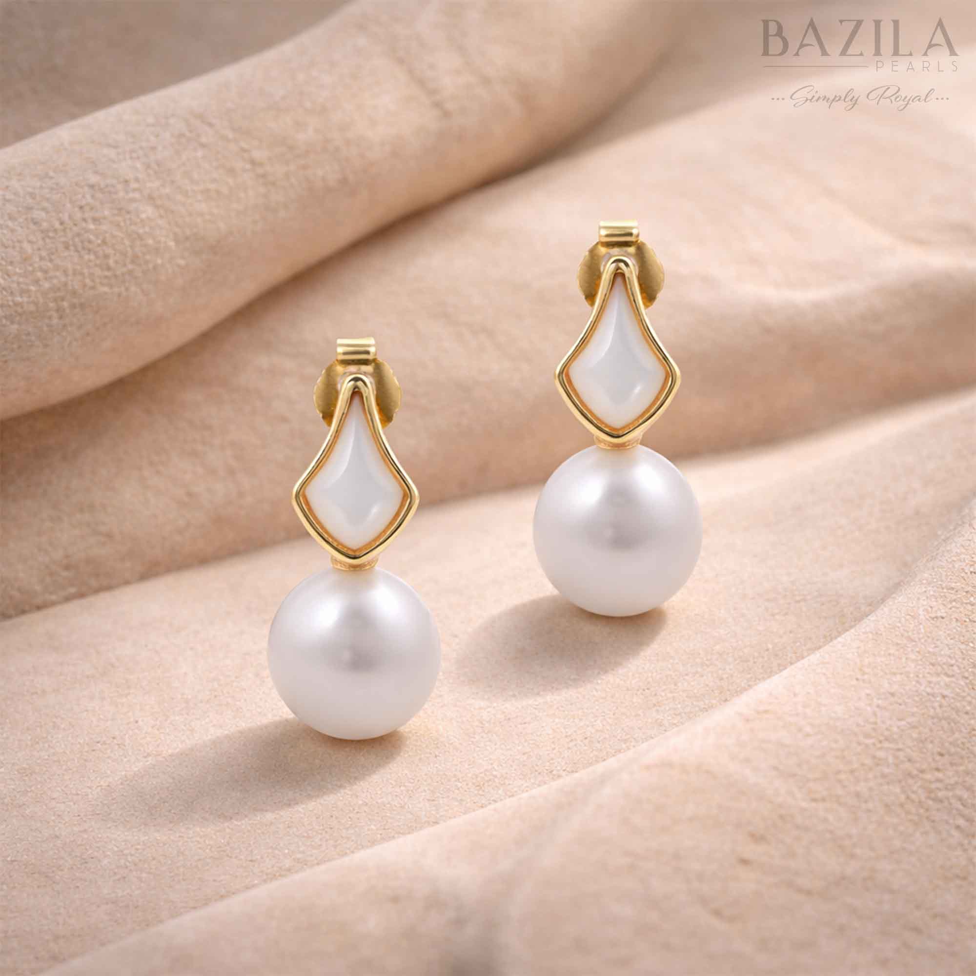 White Fresh Pearl Drop Earrings – Gold Finish