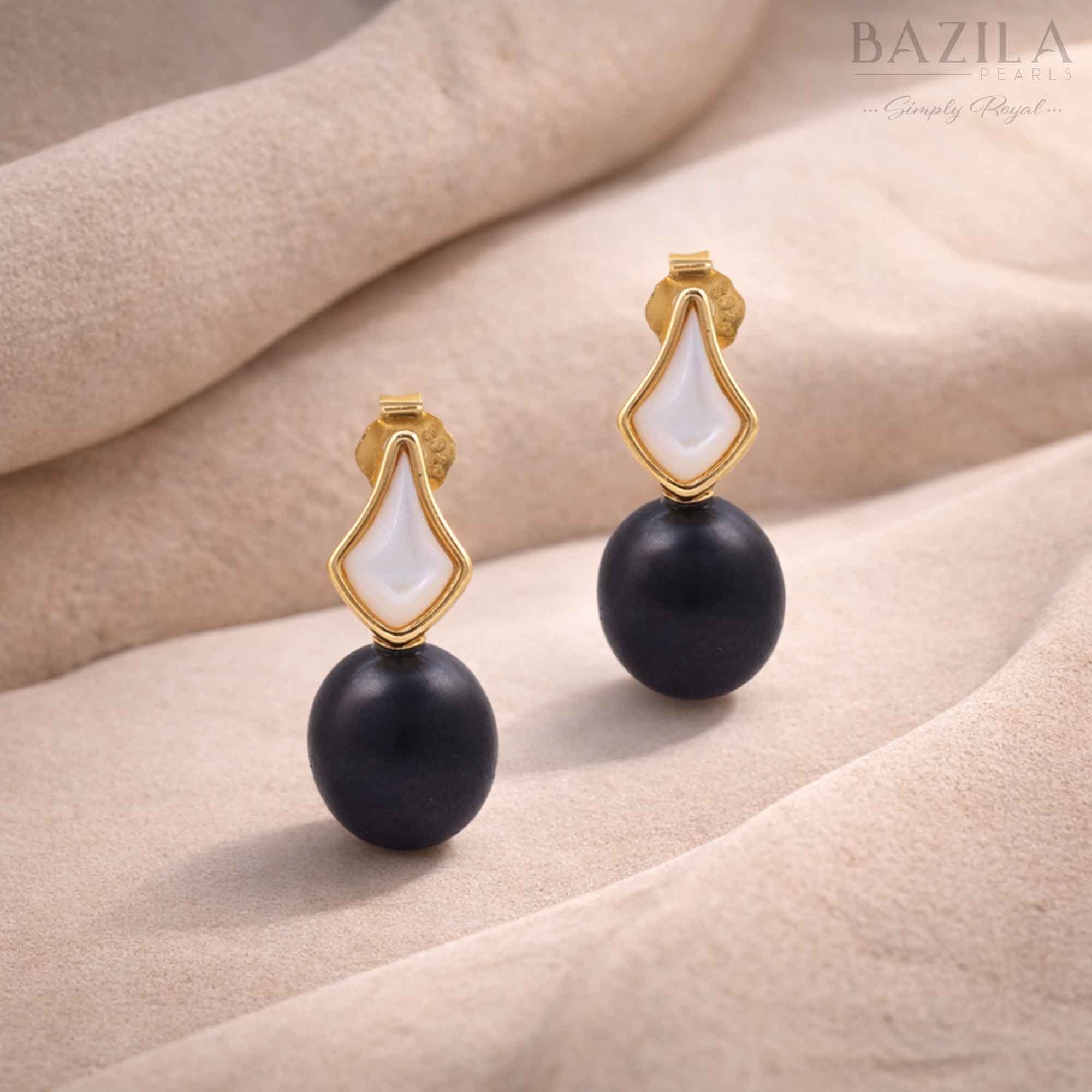 Black Fresh Pearl Drop Earrings – Gold Finish