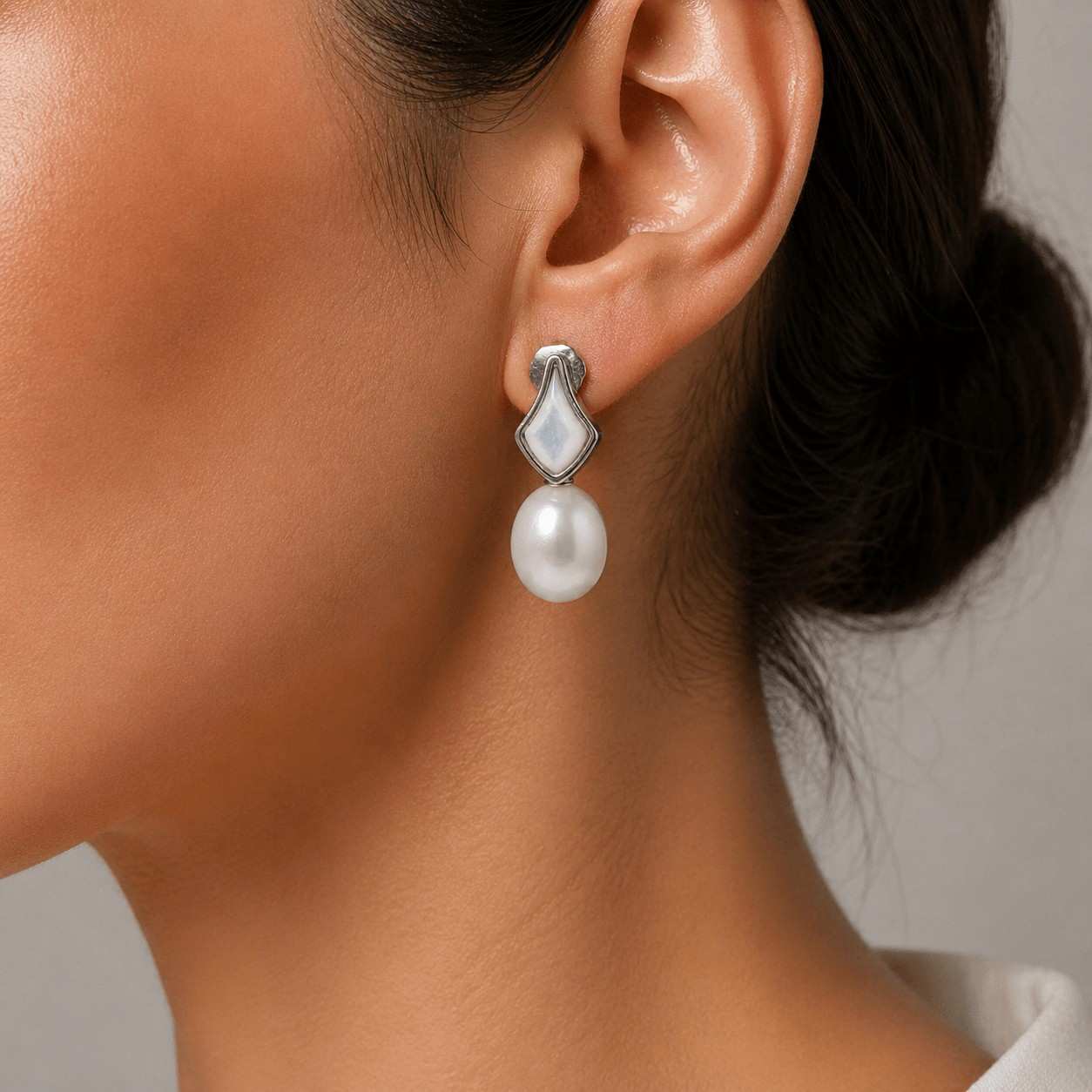 White Fresh Pearl Drop Earrings – Silver Finish