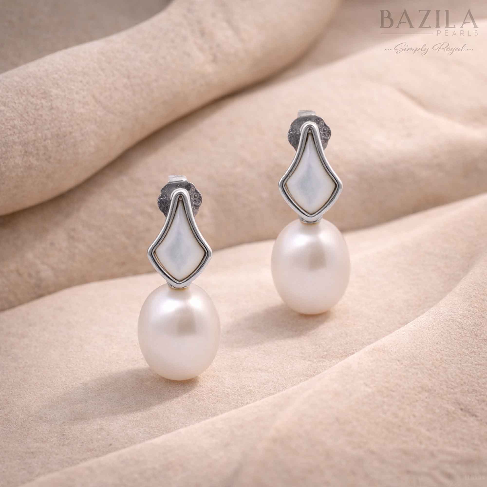 White Fresh Pearl Drop Earrings – Silver Finish